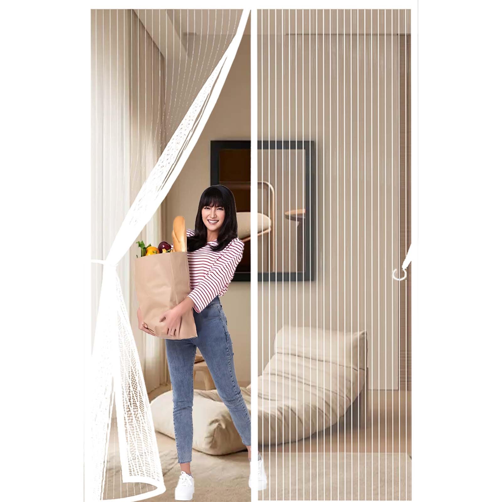 Magnetic Fly Screen Door 139x237cm(WidthxHigh) Powerful Magnets and Full Frame Magic Tape, No Drill Installation Screen Doors with Magnets Lets Fresh Air in, Hundreds of Sizes, White
