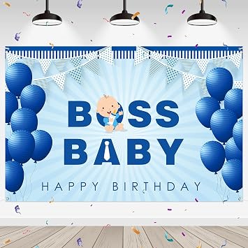 WeBenison Boss Boy Backdrop Happy Birthday Photography Background Banner for Boys Baby Shower Gender Reveal Boy Birthday 1st Birthday Party Outdoor Indoor Banner Decorations 6x4 ft