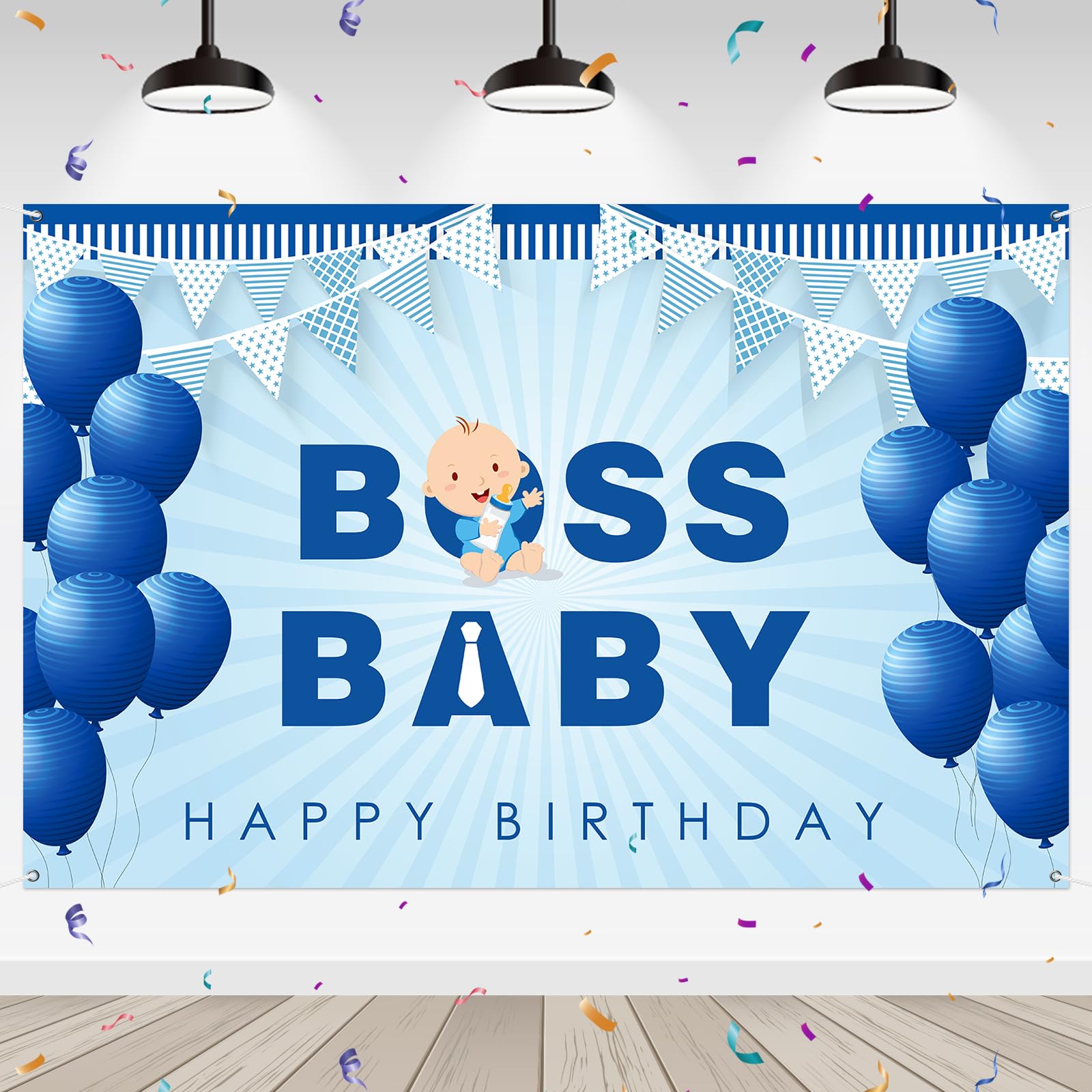 WeBenisonBoss Boy Backdrop Happy Birthday Photography Background Banner for Boys Baby Shower Gender Reveal Boy Birthday 1st Birthday Party Outdoor Indoor Banner Decorations 6x4 ft