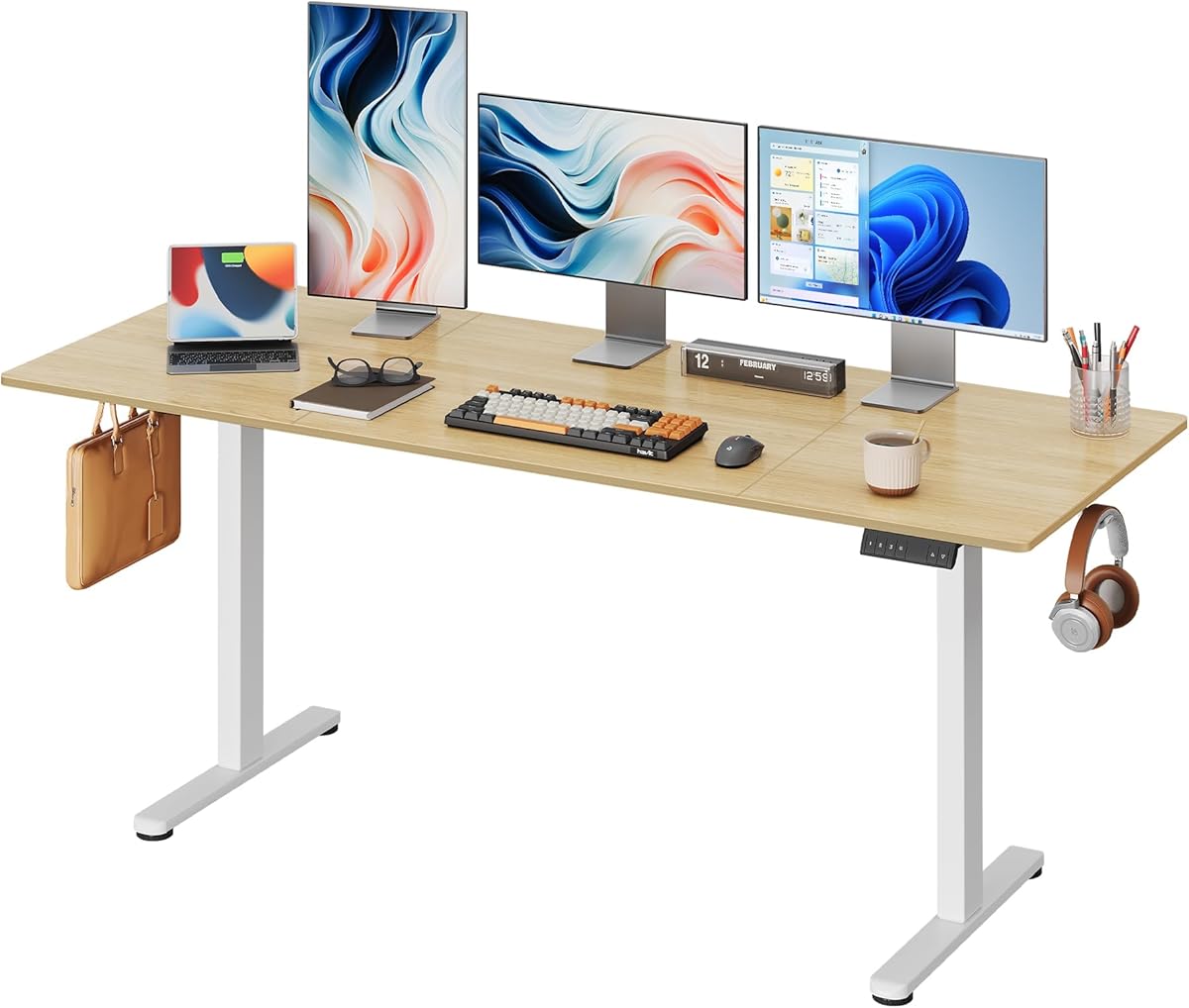 DEVAISE 71 * 28 Inches Electric Standing Desk, Dual Motors for Quite Adjustment，3 Memory Preset Adjustable Stand up Desk, Computer Desk Sit to Stand Desk for Home Office, Maple