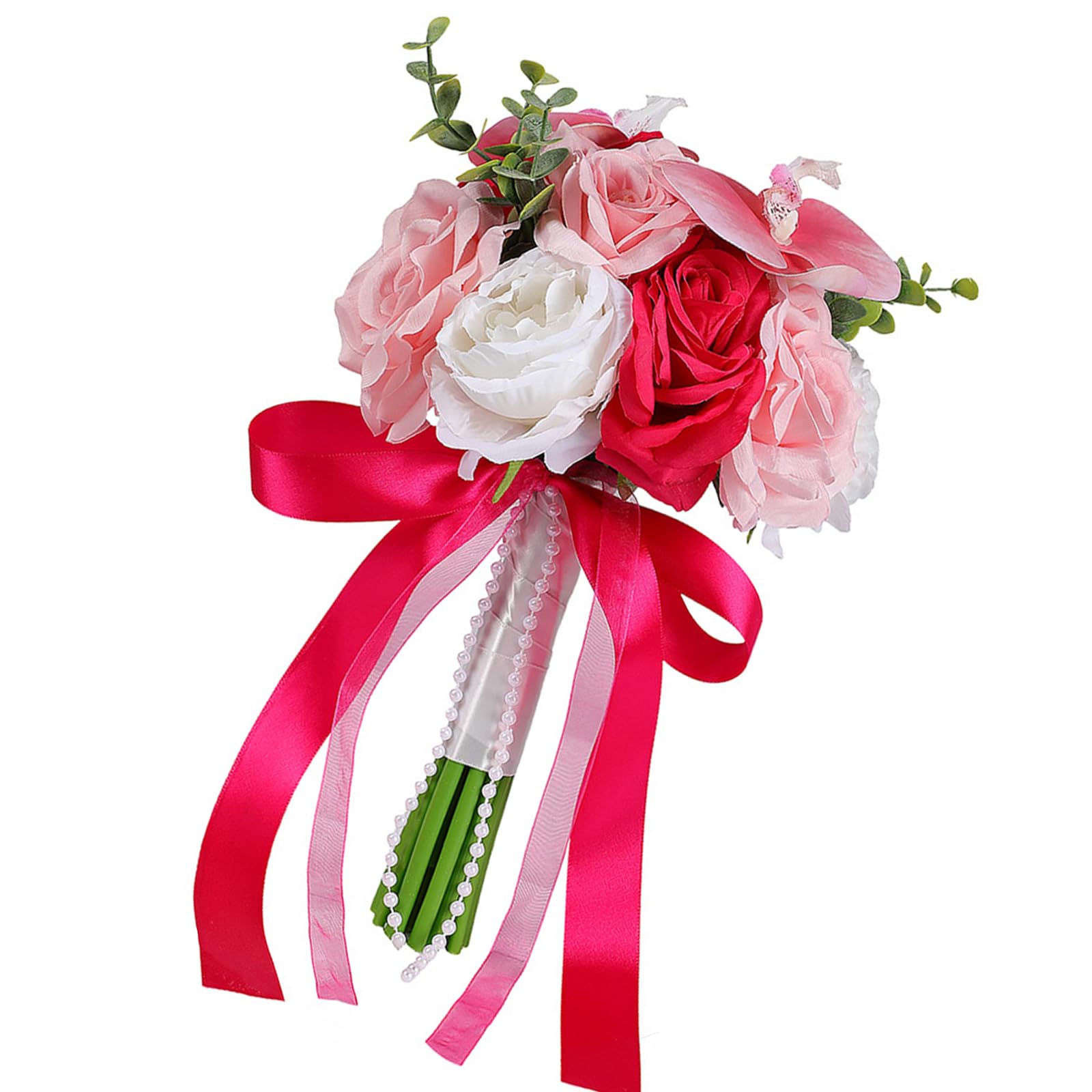 Kaeltsyn Artificial Bridal Bouquet Silk Flower with Butterfly Orchids Wedding Decoration Suitable for Bridal Portraits and Event Artificial Rose Wedding Accessory
