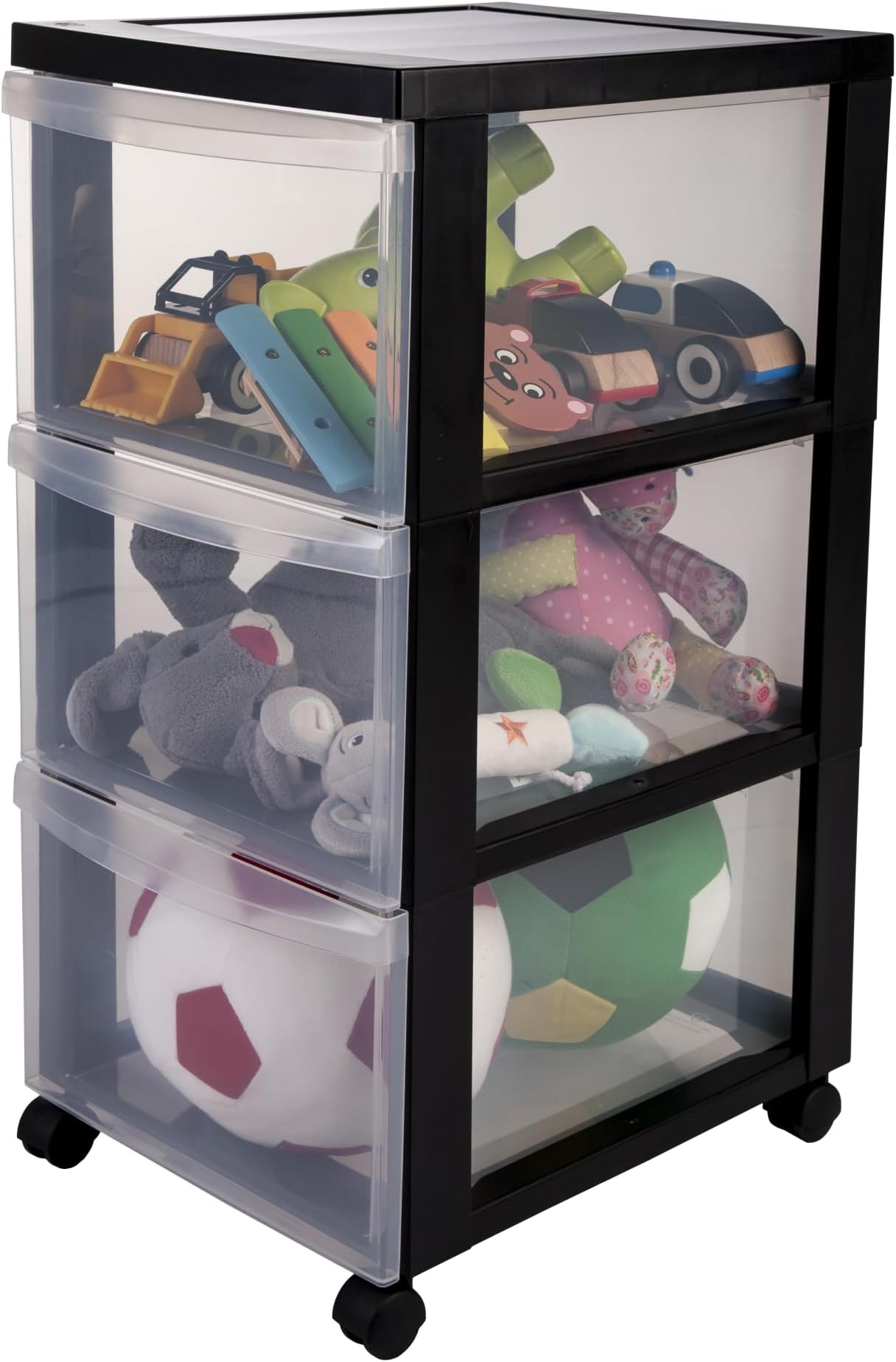 Iris Ohyama3 Drawer Storage Tower with Wheels - Design Chest - DC-303, plastic, Black, 45 L, L40 x W29 x H61.5 cm