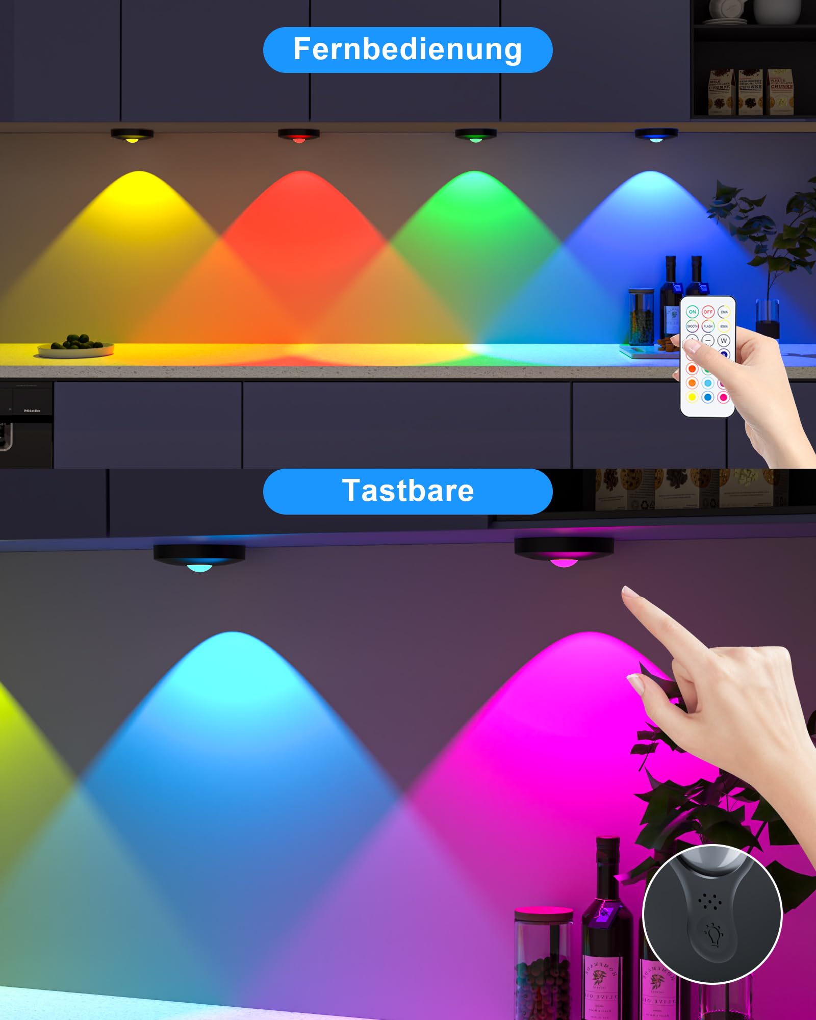 TRUMPETS RGB LED Spot Akku Magnetisch mit Fernbedienung，Schwarz：6 stk