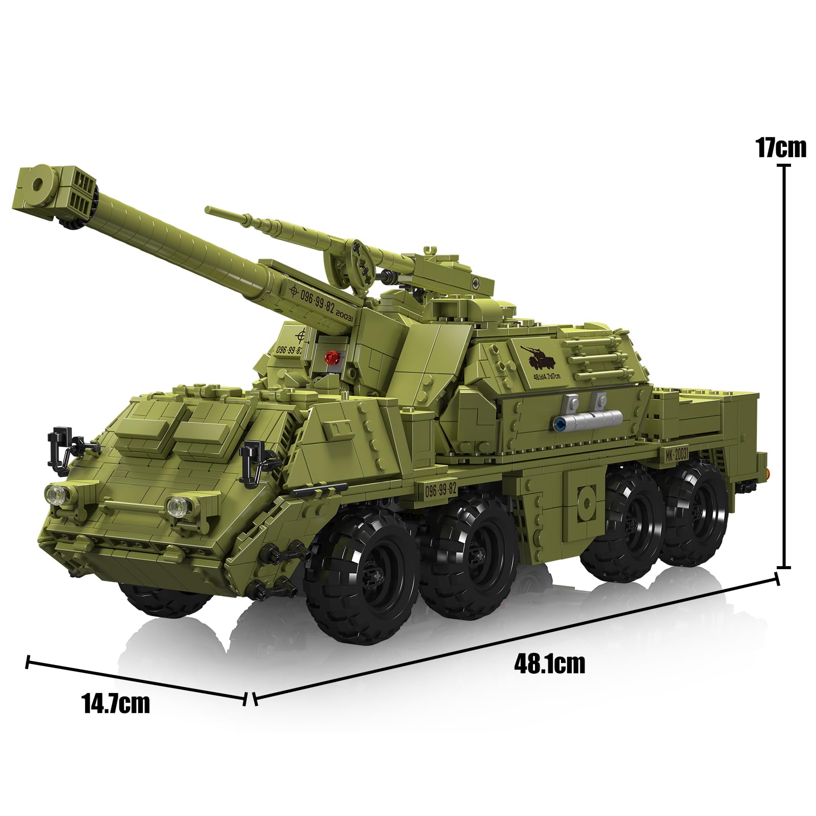 Mould King 20031 MOC Technology Tank Building Blocks Kit, DANA automotore Gun Tank Blocks giocattolo, catena blindata auto trasportatore serbatoio morsetto blocchi set con telecomando e controllo app