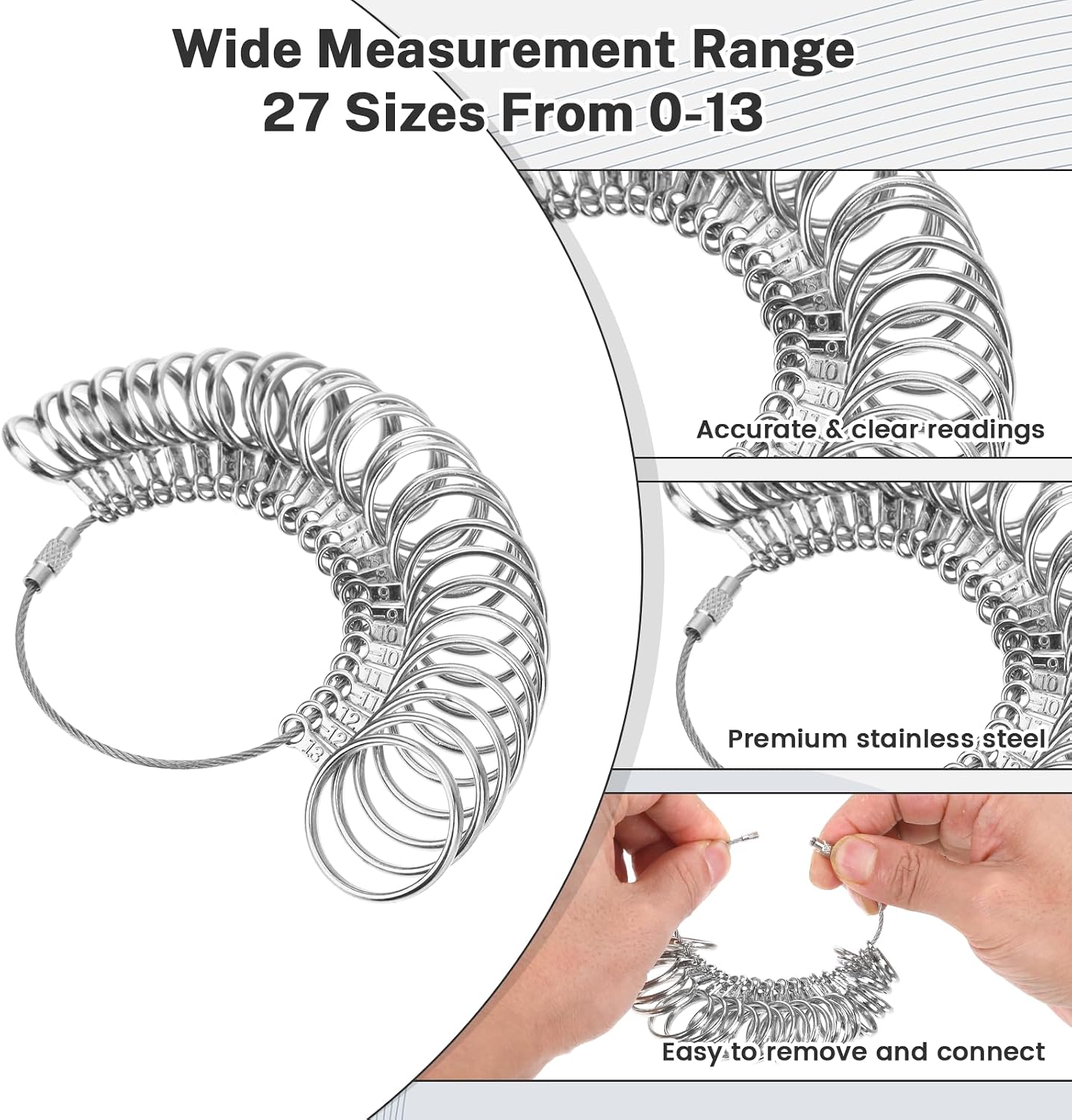 5-in-1 Ring Sizer Measuring Tool Kit, Bracelet Mandrel (5-9 in / 12.7-22.8 cm), Aluminum Ring Sizer Mandrel Stainless Steel Rings Gauge Set, Professional Wrist Finger Measurement Kit with Tape