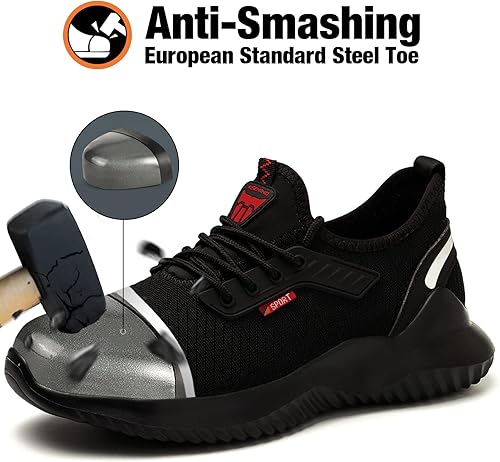 Miniatura 2 de Kezhiho Zapatos de trabajo con punta de acero para hombre, ligeros, cómodos, antideslizantes, a prueba de pinchazos, zapatos de seguridad,