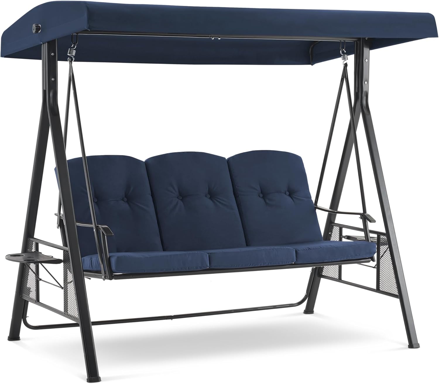 MCombo 3 Seat Patio Swings with Adjustable Canopy, Outdoor Porch Swing Chair with Stand for Backyard, Poolside, Balcony 4092 (Dark Blue)