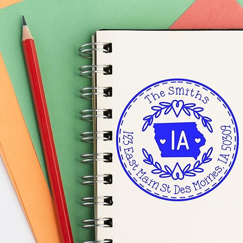 Miniatura 147 de Round State Love - Sello de dirección de devolución para Texas, uso con almohadilla de sello, mango de madera, sello de dirección de Texas