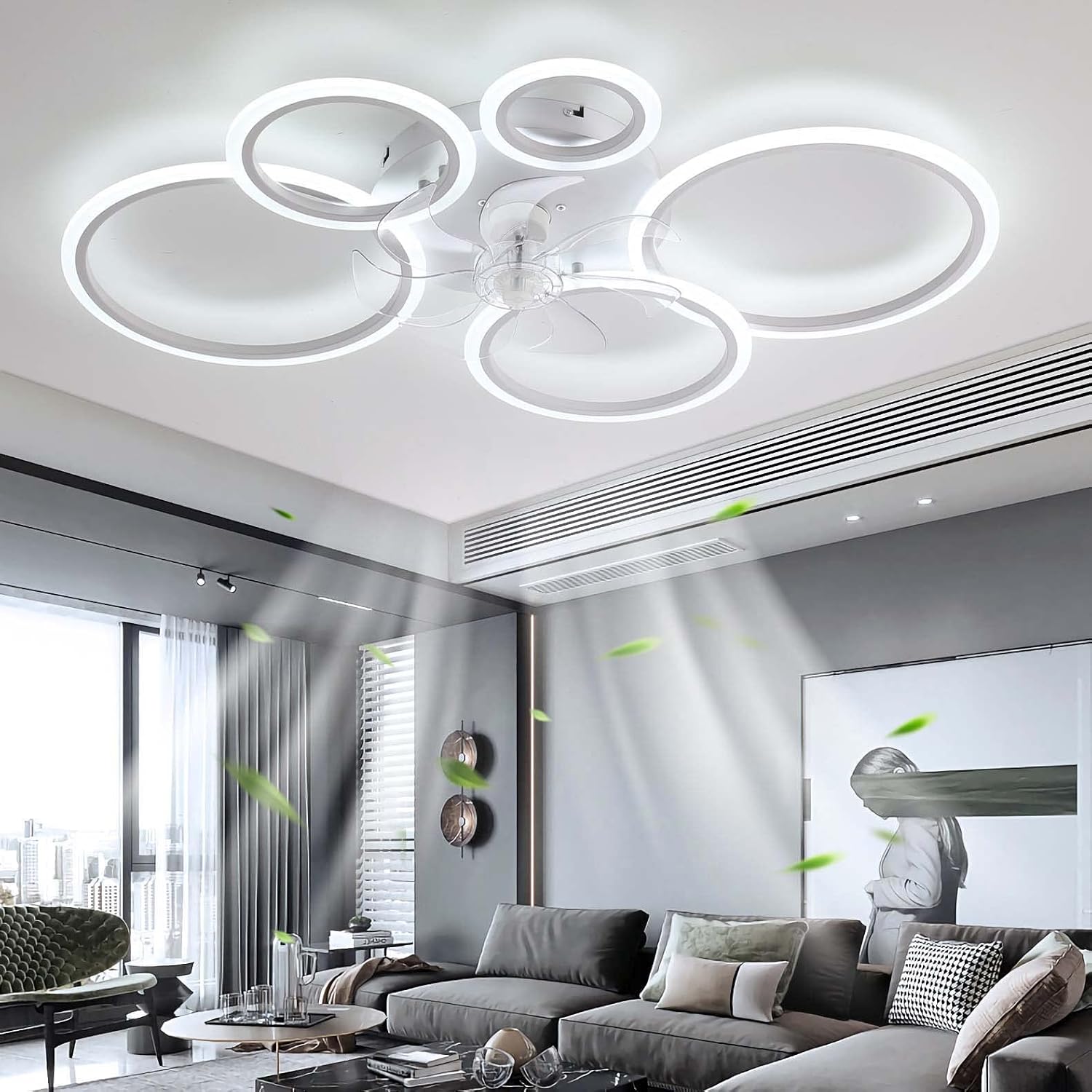 YUNZI Modern Ceiling Fan with Lamp with Remote Control LED 72W Dimmable ...
