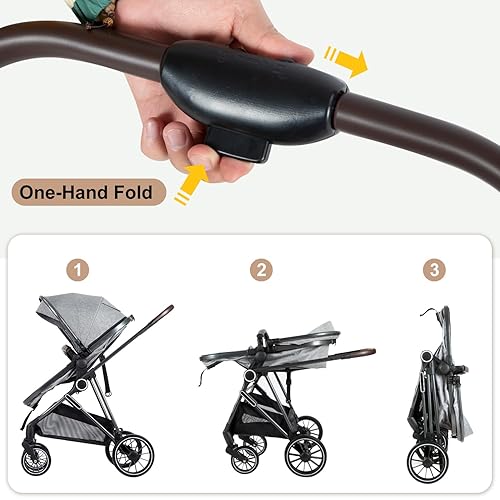 Miniatura 4 de Cochecito de bebé 2 en 1 con modo moisés Cochecito plegable para recién nacidos con asiento reversible para niños de 0 a 36 meses