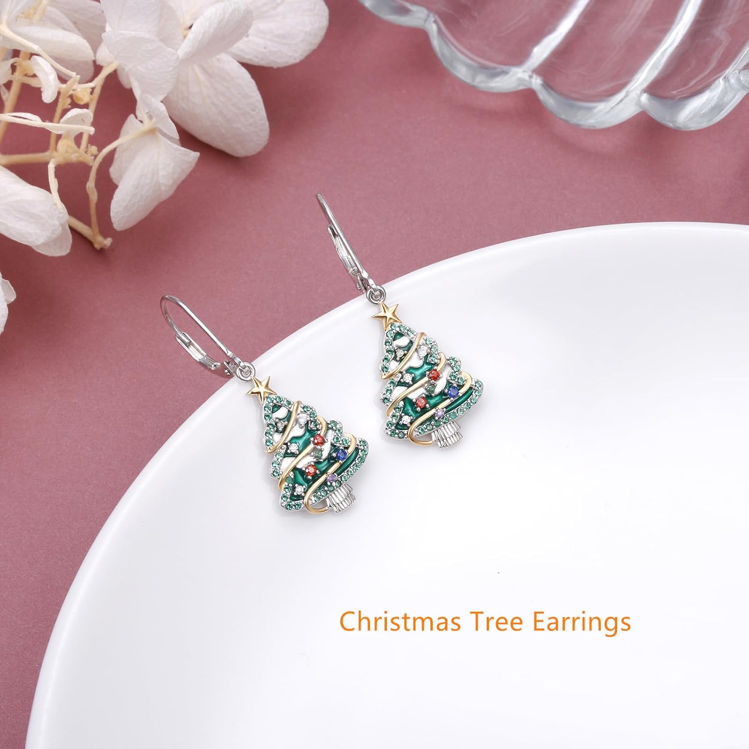 Christmas Tree Cat Drop Dangle Earrings for Women 925 Sterling Silver Moon Star Apple Lotus Palm Tree Lighthouse Lever Back Earrings - Image 4