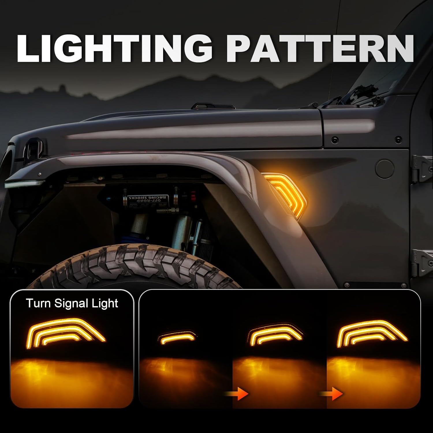 Front Fender Air Vent Led Turn Signal Side Marker Lights Compatible with Wrangler JL JLU 2018-2026 & For Gladiator JT 2020-2026 White DRL & Amber Yellow Dynmaic Sequential Blink(Smoked Lens)