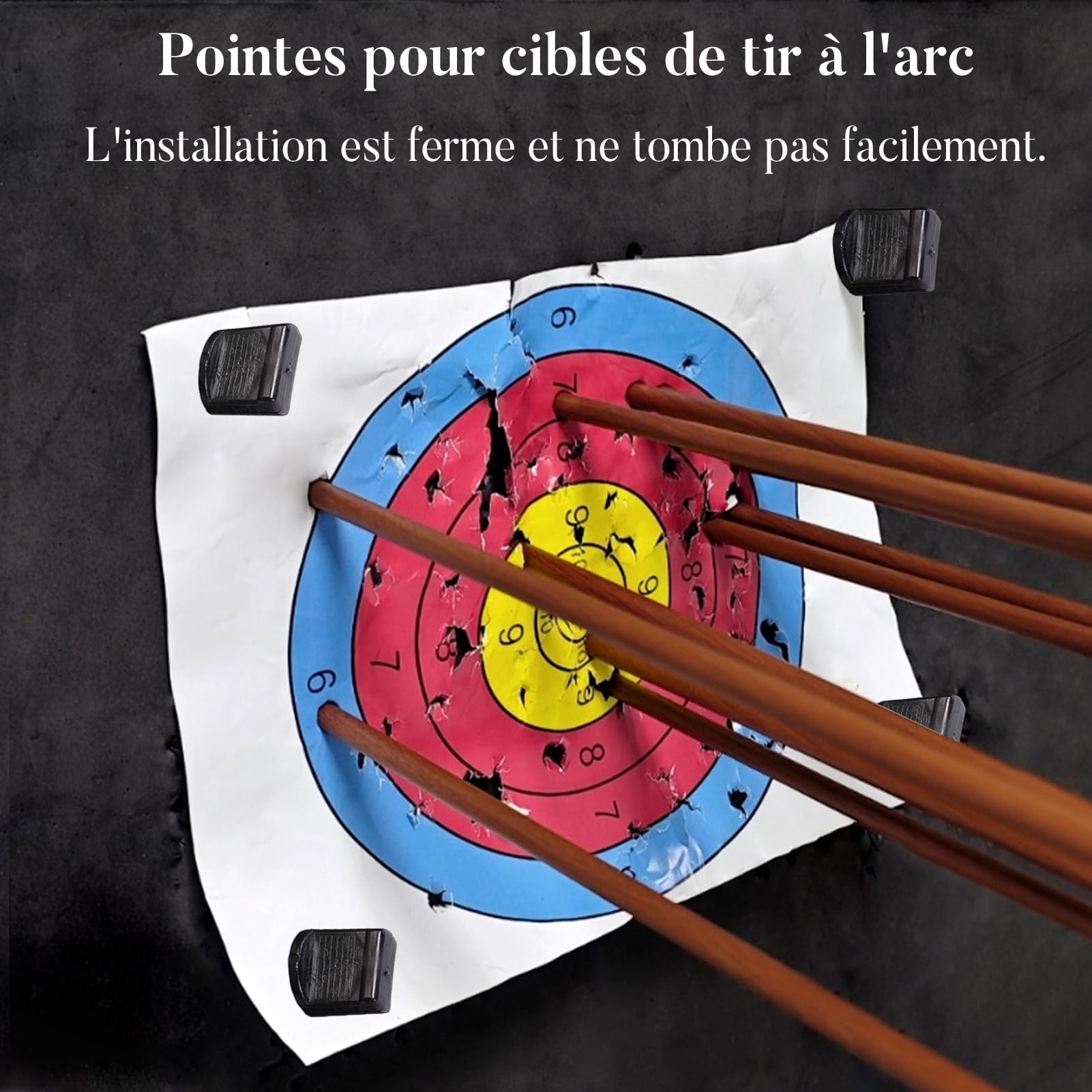 Clous de Cible de Tir à l'arc,Épingles de Visage de Cible Bonne Fixation,Plastiques Allongeant Les Épingles de Papier Réutilisables pour Tir Exercices Compétition(Noir)