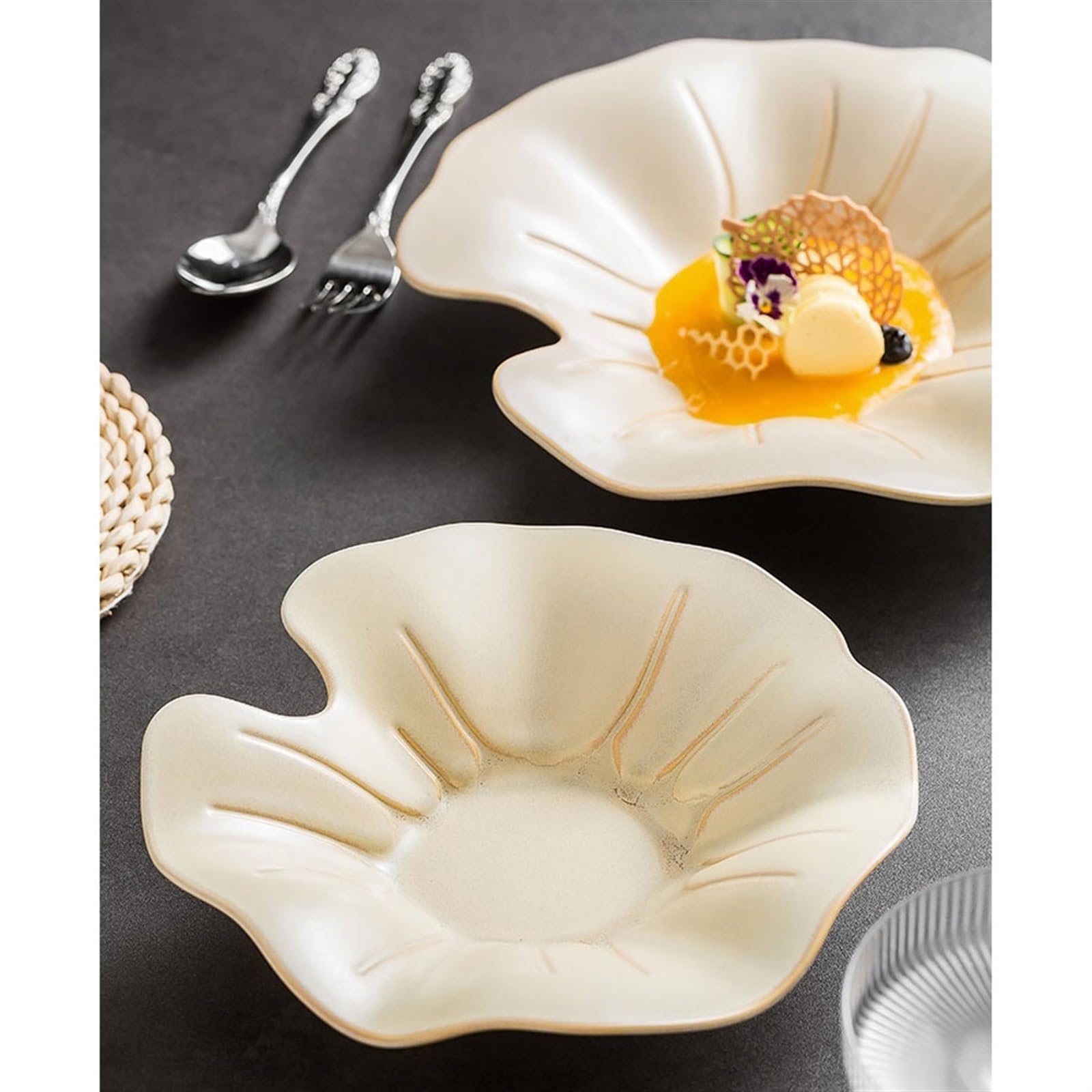 Talerze Deserowe Ceramiczny pogłębiający talerz do zupy kreatywny kształt liścia lotosu naczynia taca serwowania wysokiej jakości obiadowy wykwintna zastawa stołowa Zastawa stołowa(26cm)