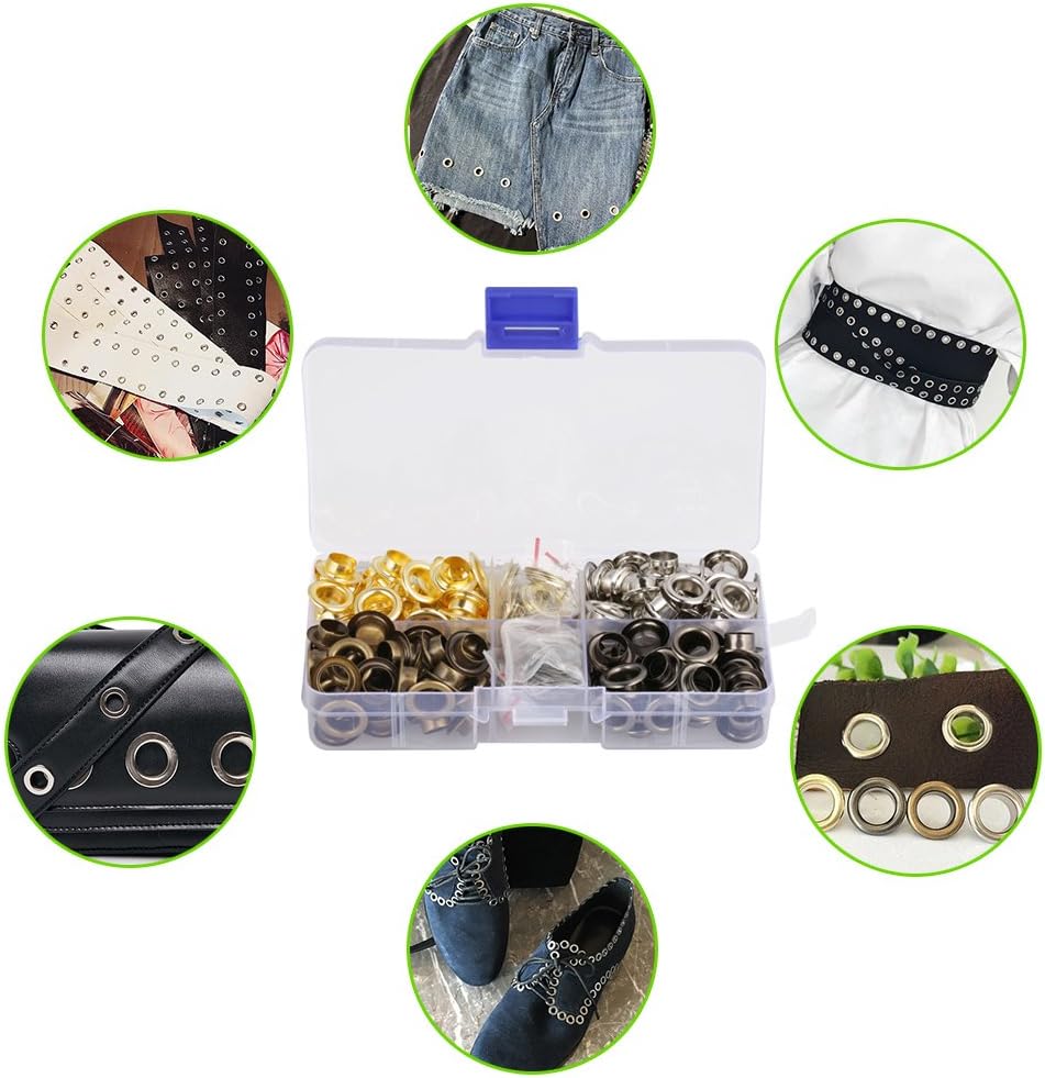 Metal Grommets Kit, 5/16 Inch, 140 Pieces, Eyelets Set with Storage Box for Shoes, Clothes, Crafts