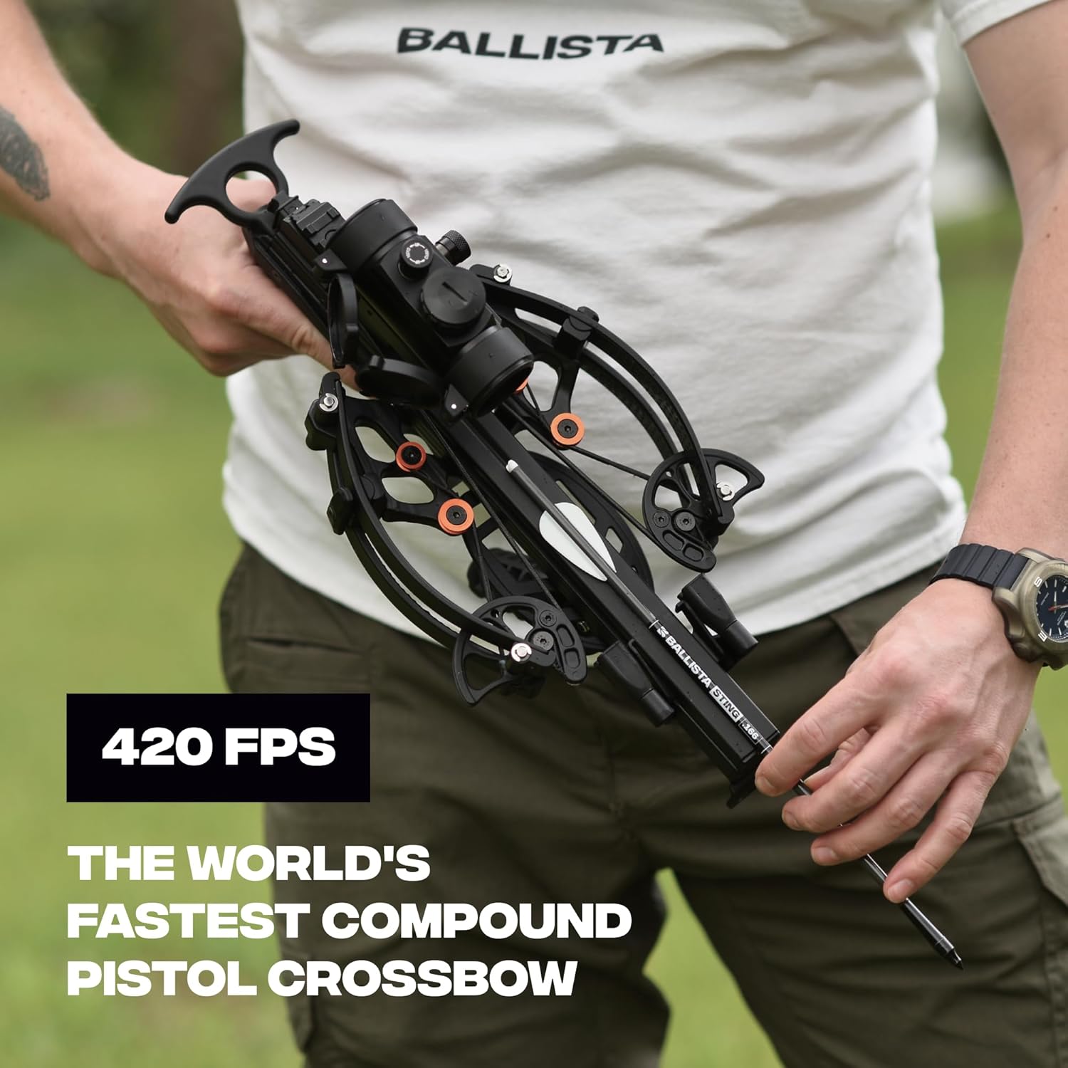 BALLISTA Hunting Bundle: BAT Reverse Draw Compound Mini Crossbow, Small Crossbow for Fishing and Target w/Red Dot Sight & 6 Hunting Sting Bolts 13