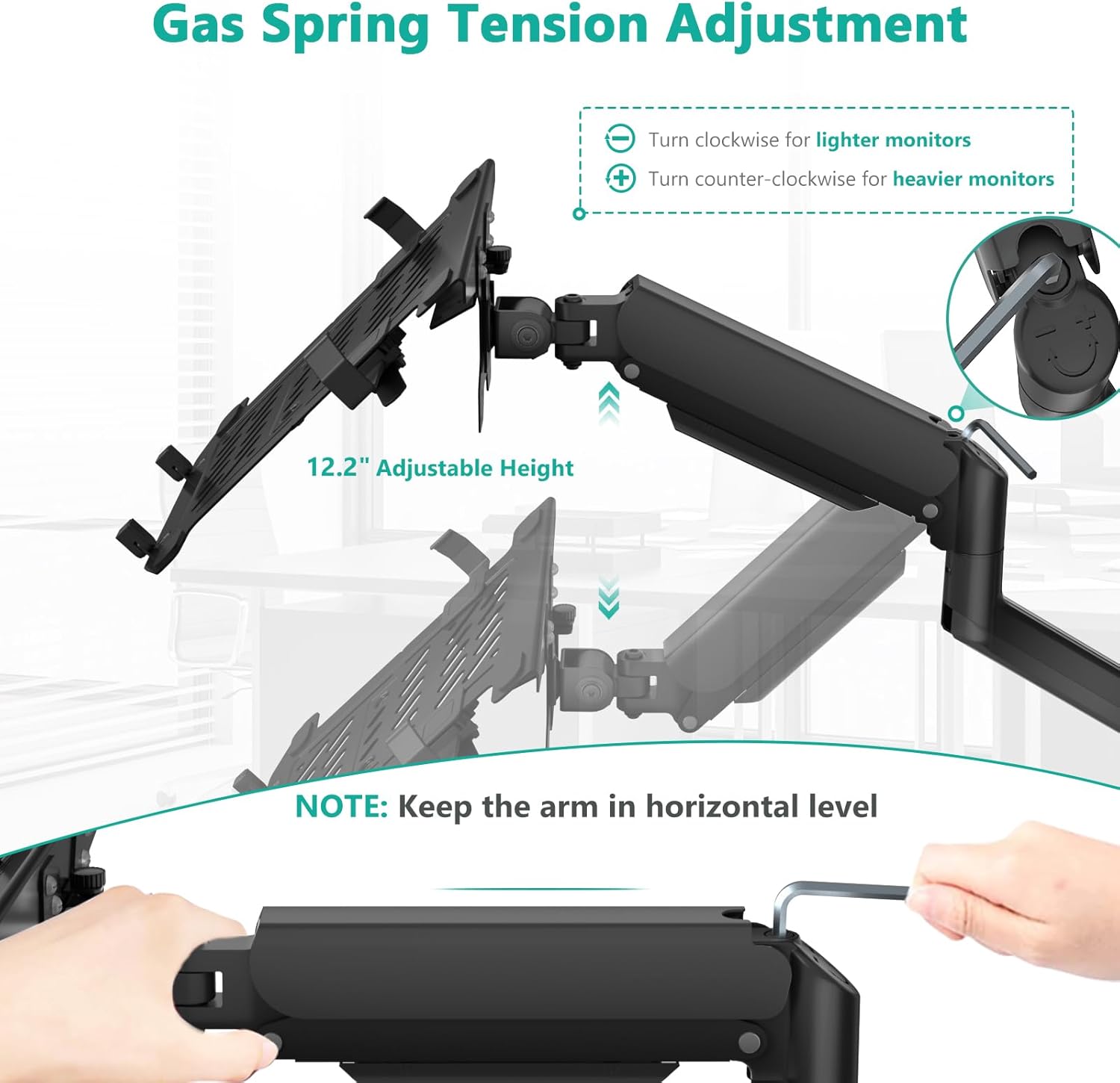 WALI Laptop Wall Mount, Single Monitor Arm for 17" Notebook and Up to 32" Screen, Full Motion Adjustable Monitor Wall Mount with Laptop Tray, VESA 75x75/100x100, Up to 15.4-22 Lbs (GSWM001LP), Black