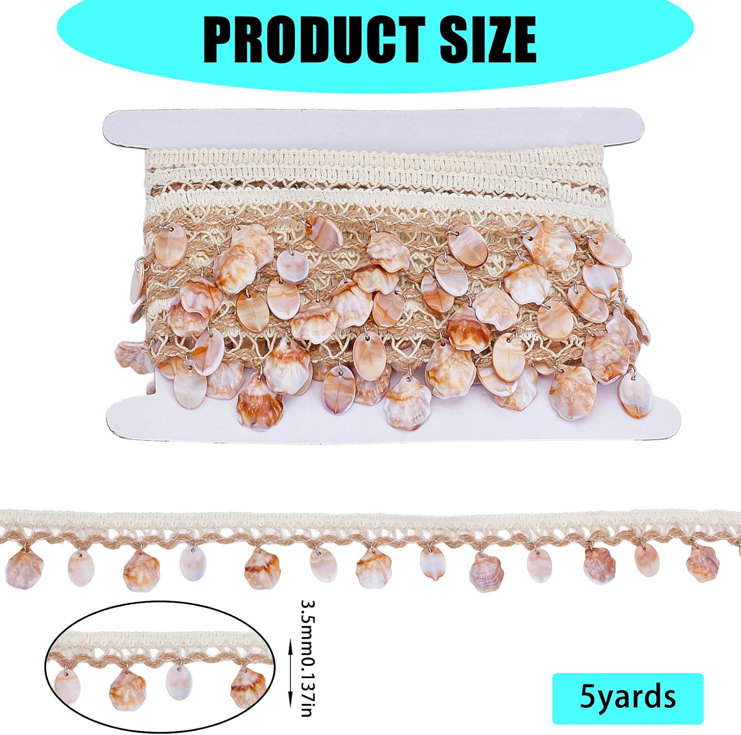 5 Yards Shell Fringe Trim Gimp Braid Ribbon, Shell Tassel Ribbons Boho Lace Trimming, Ethnic Trimmings for Costume Lampshade Garment Curtain Dress Decoration image 2