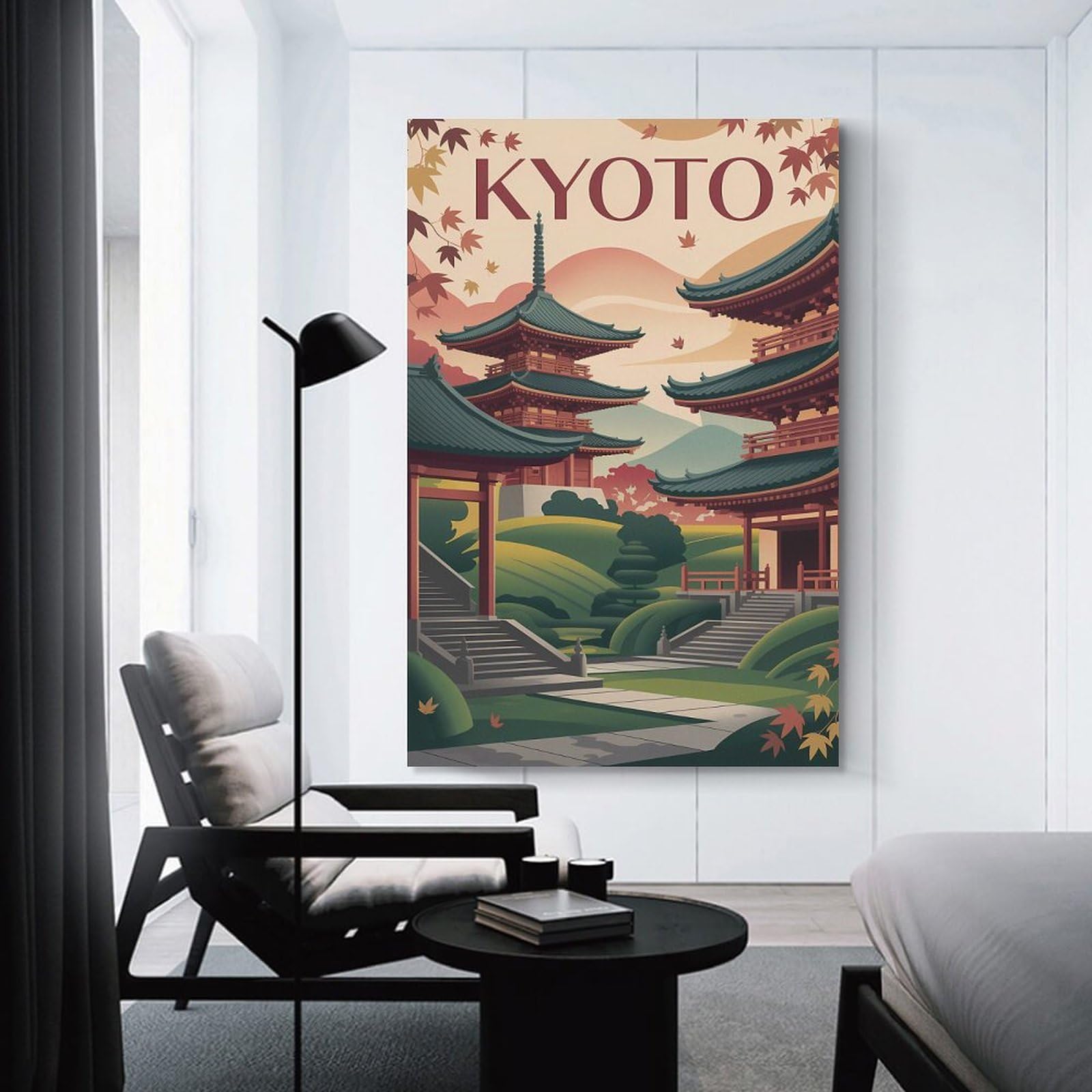 Junmoney Decorative Wall Artwork Kyoto Japanese Architecture Travel, 24x36inch(60x90cm), for Living Room, Lounge Or Sitting Room, Modern Wall Decor for Cosy Interiors