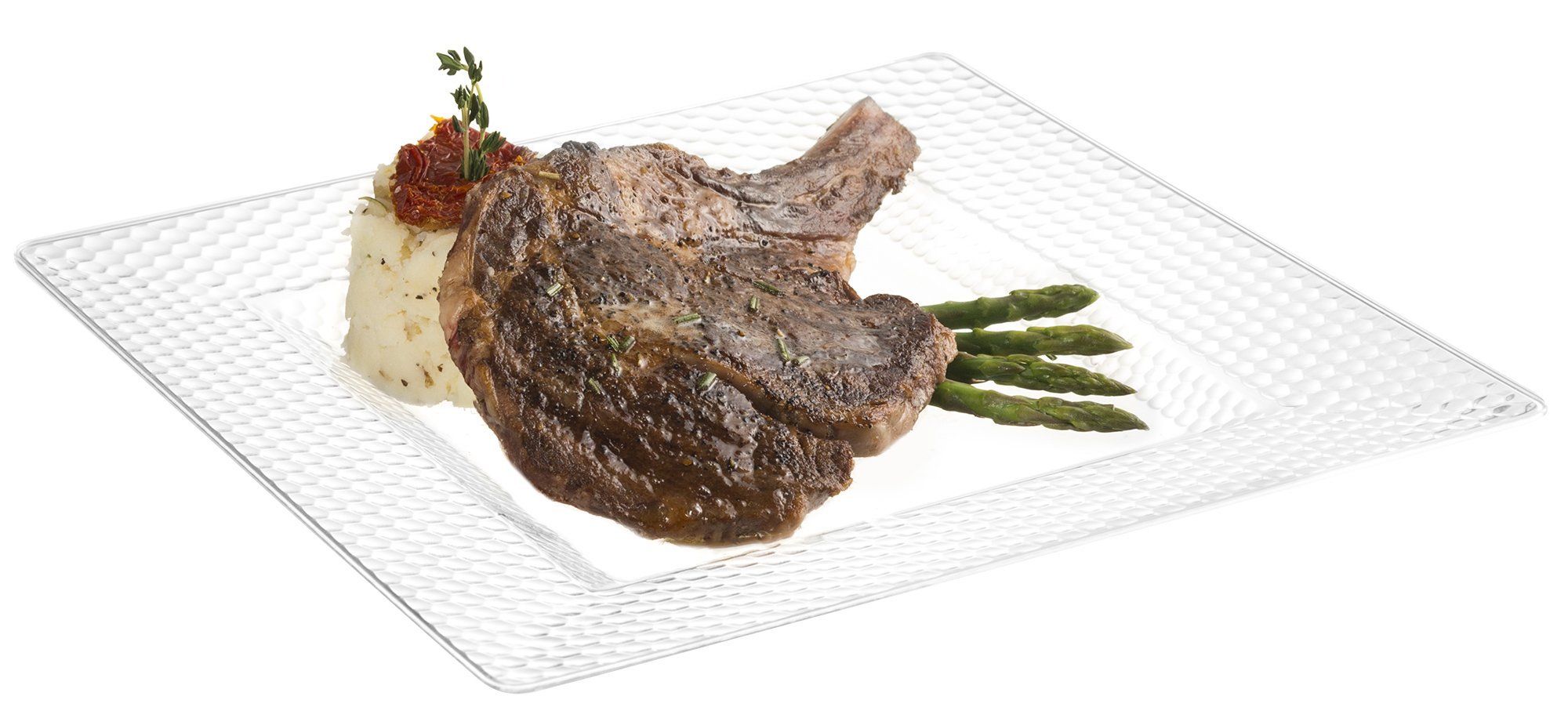 Squarete Hexagons Crystal Clear Hard Plastic Elegant Disposable Square Dinner Plates