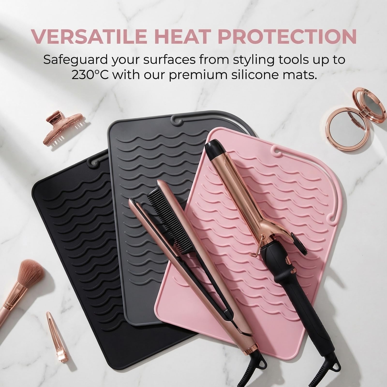 3 Piezas Alfombrilla de Silicona Resistente al Calor para Herramientas de Peluquería 21,8x16cm Ideal para Plancha, Tenacillas y Rizador Protección de Muebles, Portátil y Fácil de Almacenar — view 4