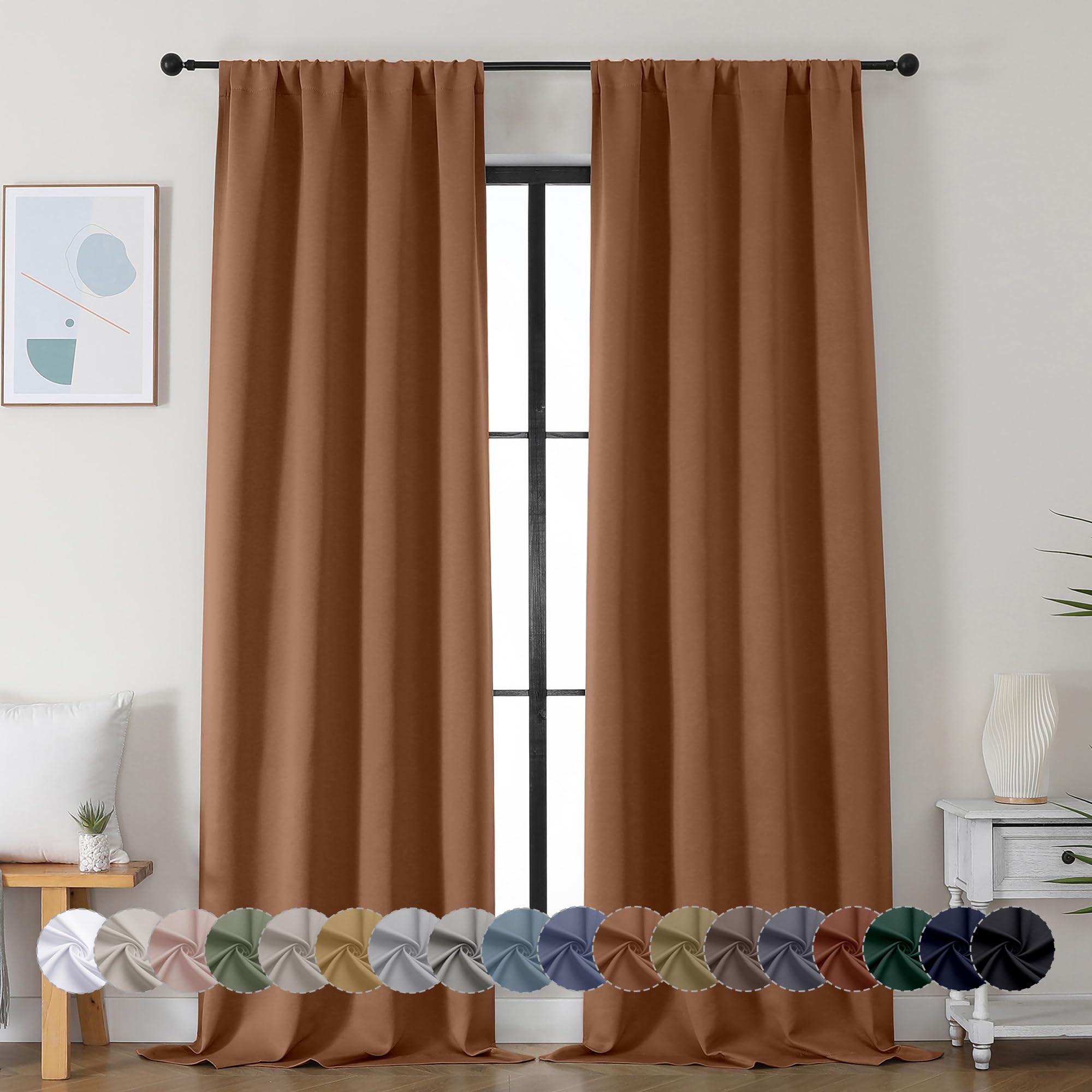 Simplebrand Ava Sun Baked Blackout Curtains for Bedroom 90 Inches Long 2 Panels Set, Solid Privacy Energy Saving Living Room Window Treatment Curtains