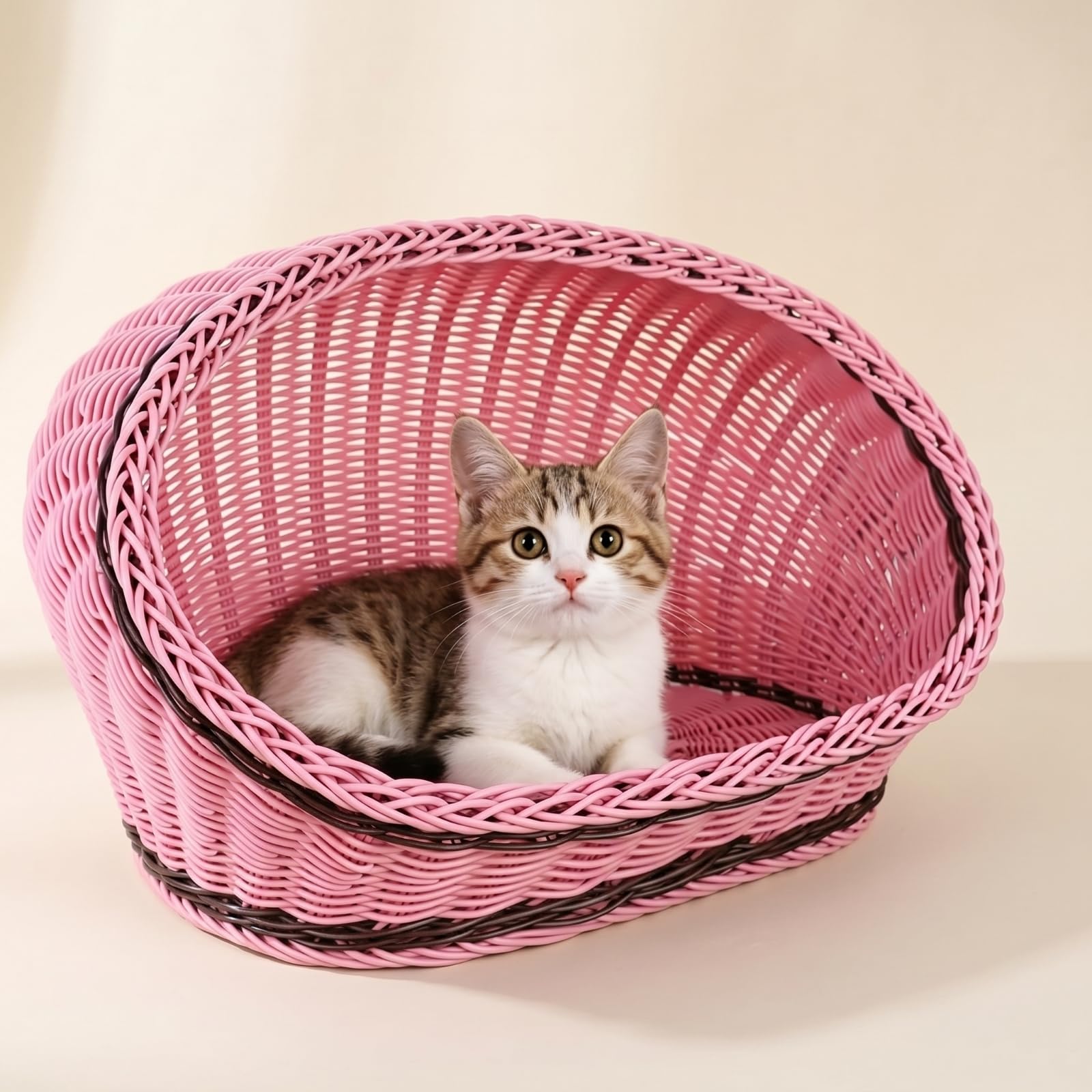 Semi Chiusa Cuccia in Fibra Intrecciata Materiali Ecologici Cuccia a Grotta per Cani Piccoli, Beige, L