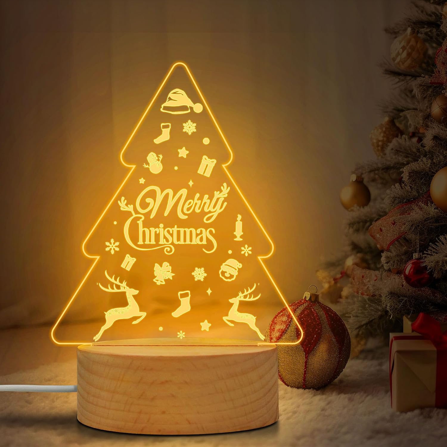 Christmas Decorations Tabletop Christmas Tree Decor Engraved Acrylic Night Light, Christmas