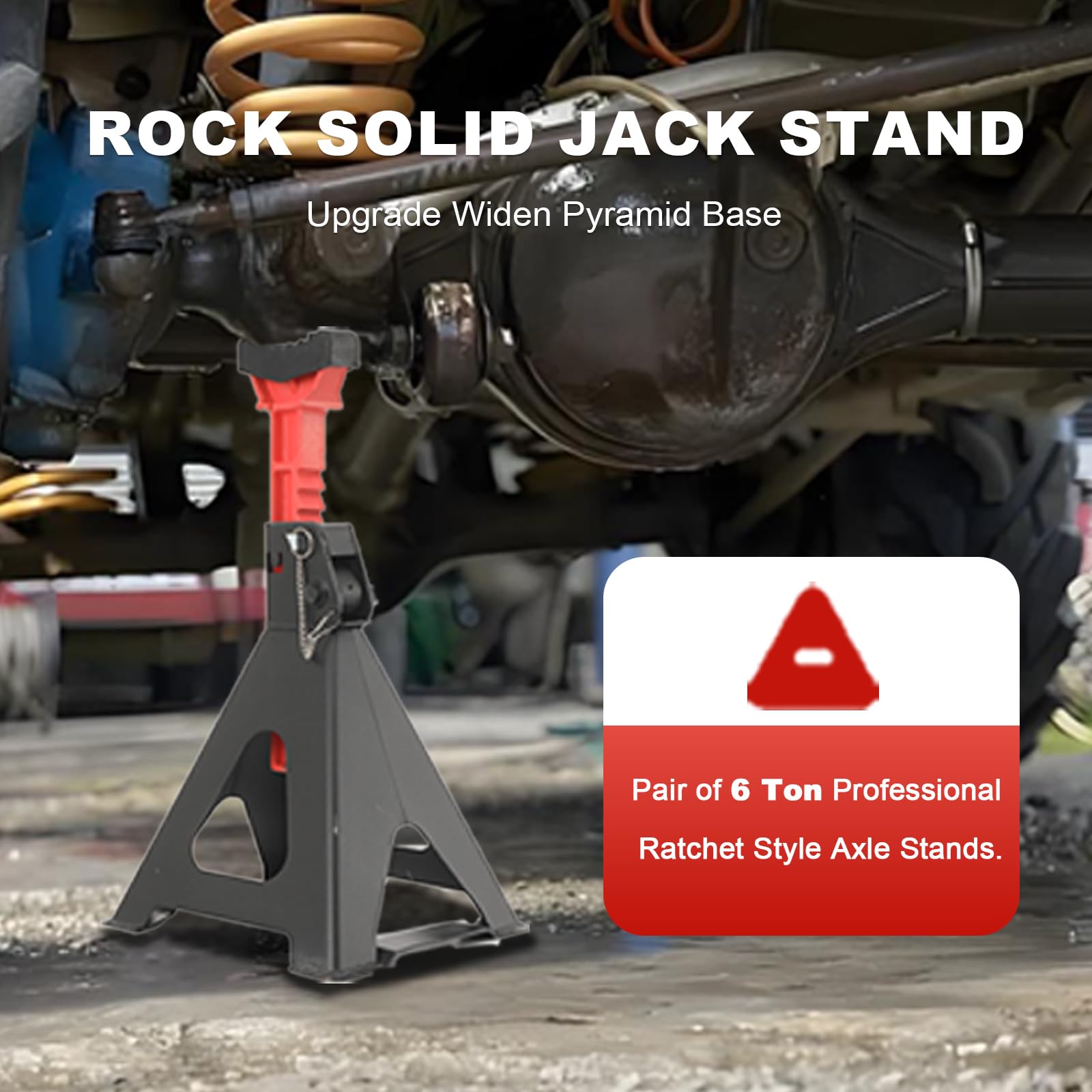 Cavaletti Auto treppiedi a cremagliera, Cavalletti Auto 6T Set da 2 Pezz, Altezza di Sollevamento 390–585mm, Jackstand Coppia Cavalletti con Protezione in Gomma