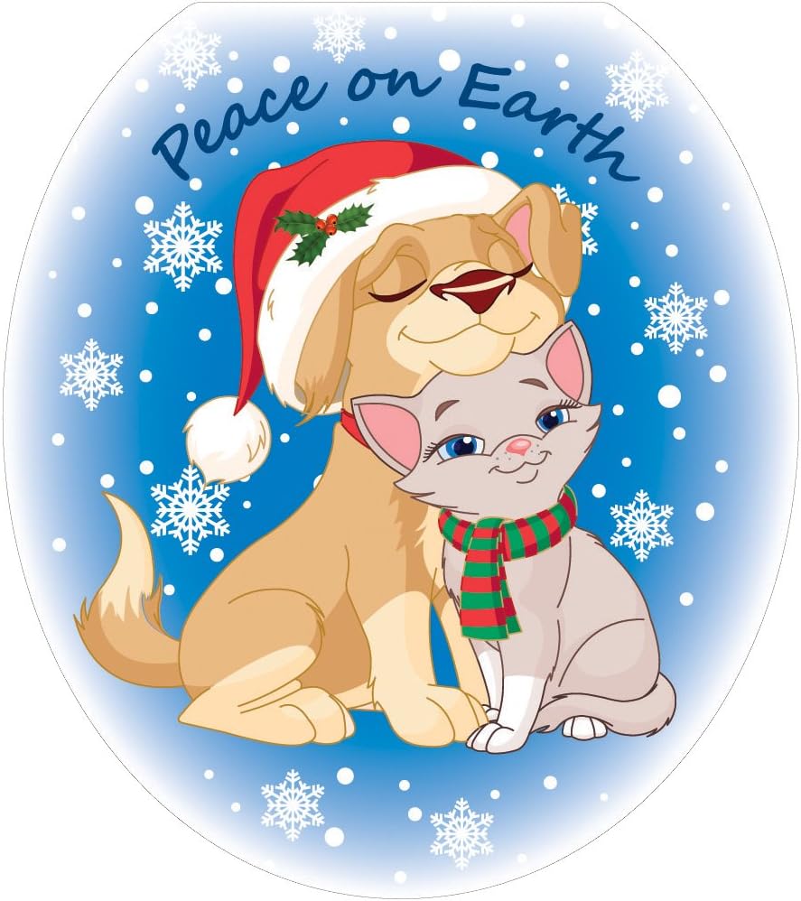 Toilet Tattoos, Toilet Seat Cover Decal, Peace On Earth Cat and Dog, Size Round