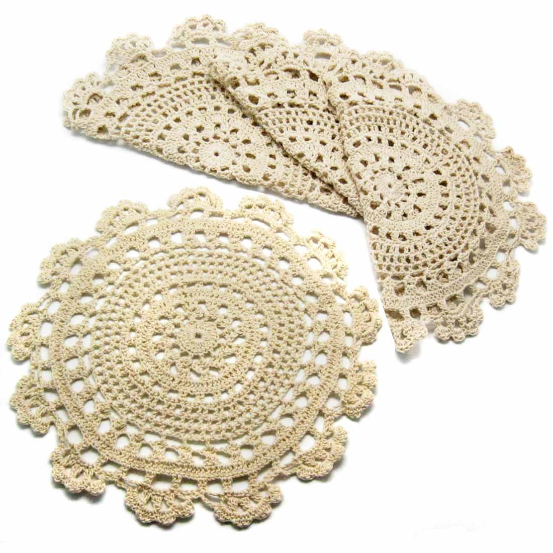 kilofly Handmade Crochet Round Cotton Lace Table Placemats Doilies Value Pack [Set of 4], Medallion, 13 x 13 inch, Beige