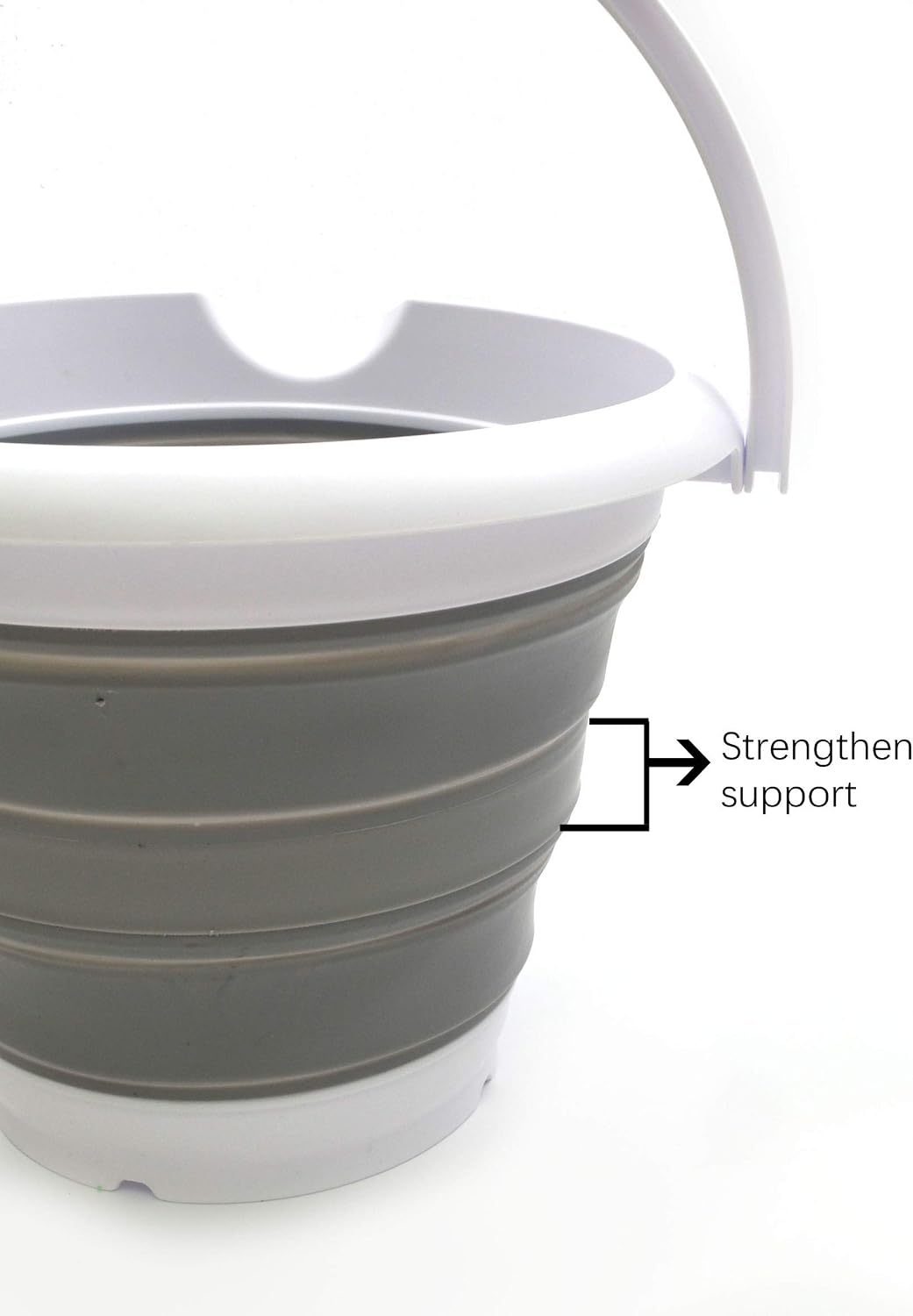 SAMMART 5L / 1.32 Gallon Collapsible Plastic Bucket - Foldable Round Tub - Portable Fishing Water Pail - Space Saving Outdoor Waterpot (5L Round, Grey)