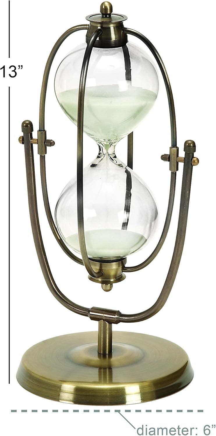 Deco 79 Glass Timer with Rotating Stand, 13" x 6" x 6", Brass