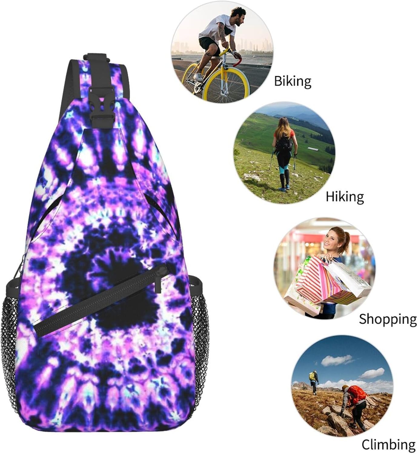 Rainbow Tie Dye Sling Backpack Chest Bag Crossbody Shoulder Bag Gym Cycling Travel Hiking Daypack For Men Women