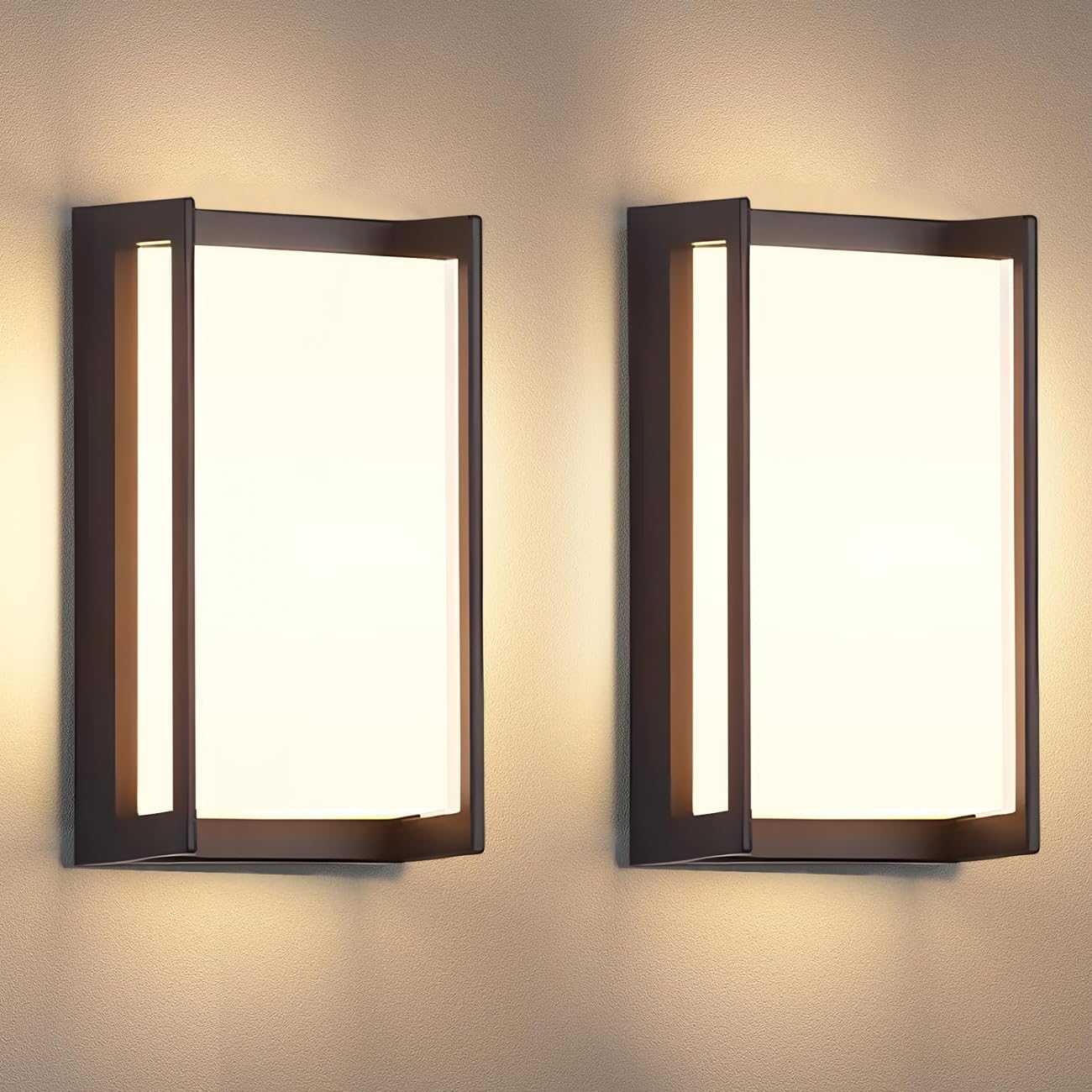 wowlite Modern Outdoor Wall Lights 2-Pack: 3-Color LED Porch Lights, Matte Black IP65 Waterproof Exterior Fixtures for Front Door