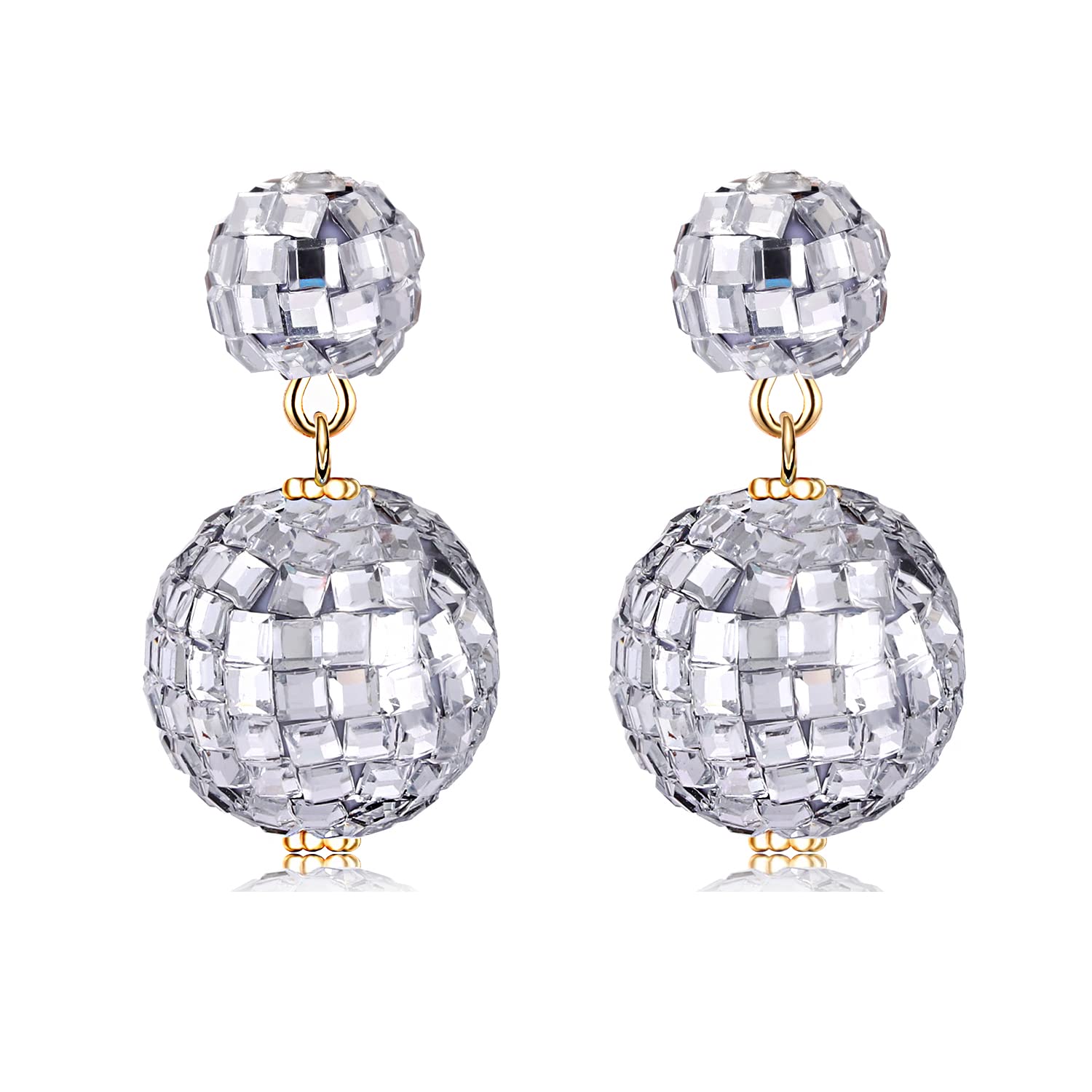 Disco Ball Earrings for Women Sparkly Mirror Ball Dangle Earrings Dance Party Country Music Concert Outfits 60s 70s Outfits Costume Accessories