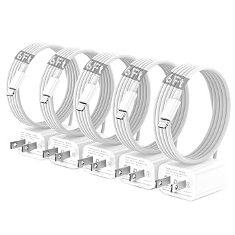 5 Pack Phone Charger Fast Charging - 20W Phone Lightning Charger, 6FT Wall Fast Charger with Lightning Cable Compatible with iPhone 14/13/12/11/Pro/Max/XR/XS/X/8