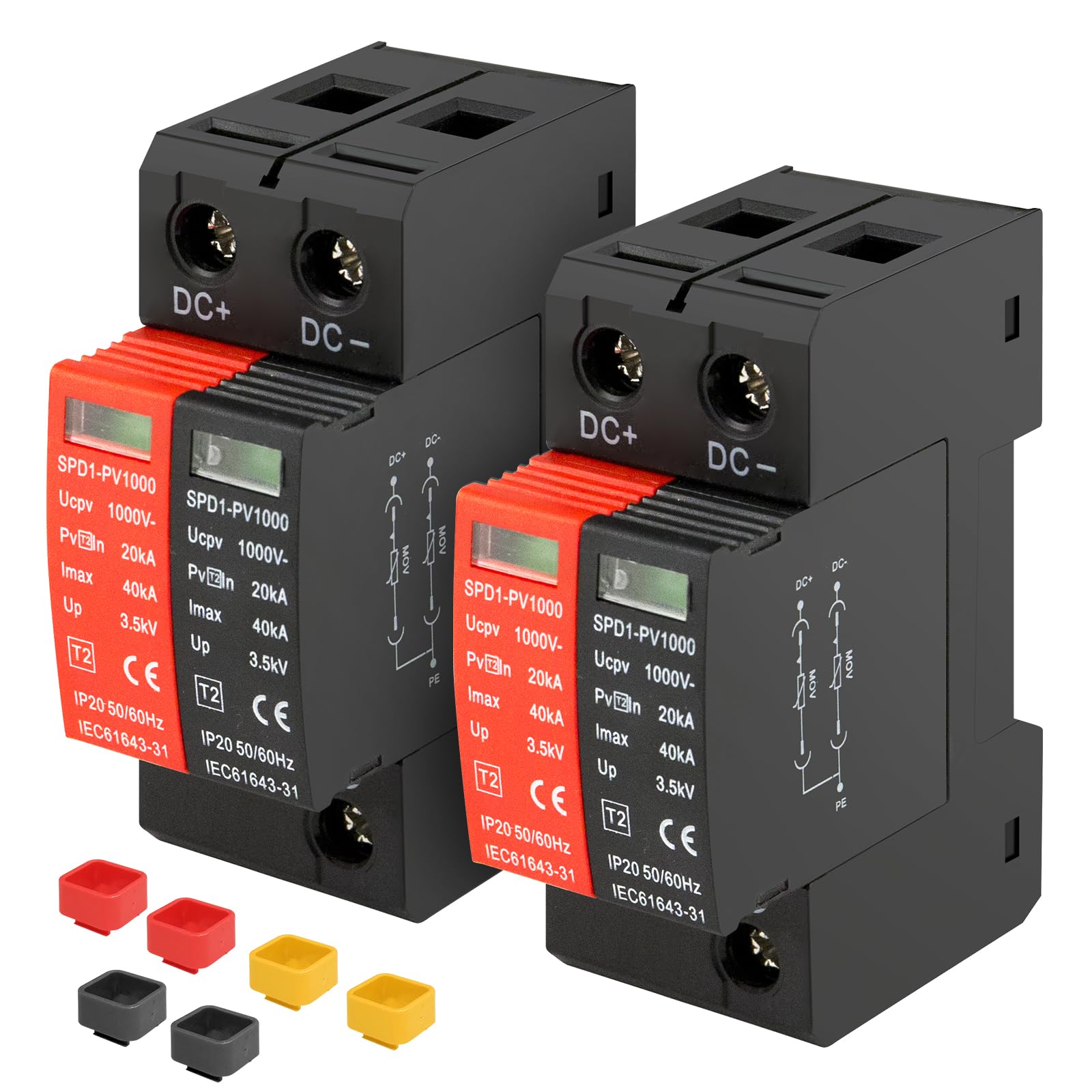 Überspannungsschutz, Überspannungsschutzgerät für PV, Überspannungsschutz Typ 2, PV1000, Maximaler Ableitstrom von 40 Ka-2Pcs