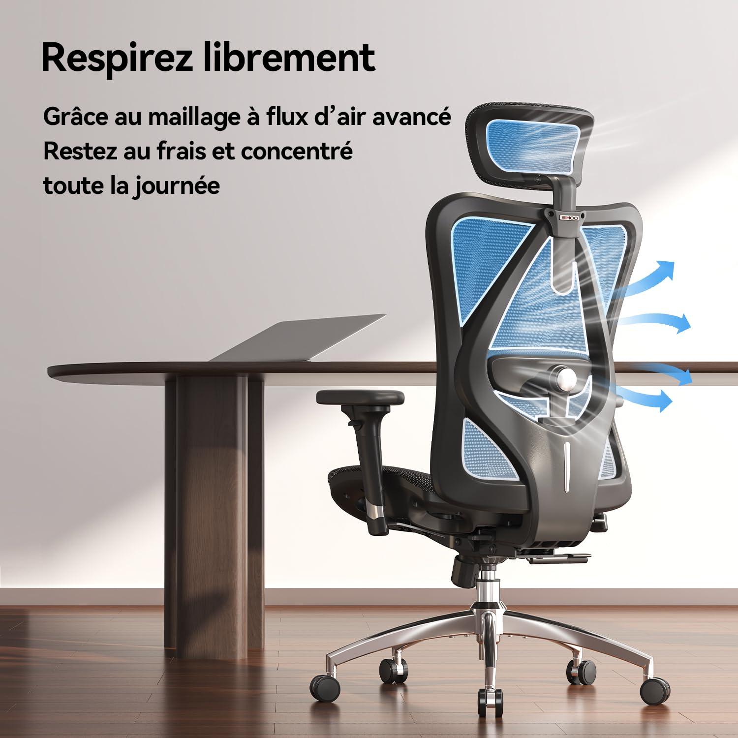 DROMEAS Action Bureaustoel, ergonomisch met ademende 3D-mesh rugleuning. De bureaustoel beschikt over hoogte- en kantelverstelling, met een draagvermogen van 120 kg