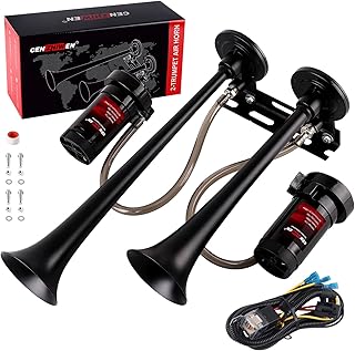 Dual 2-Trumpet Metal Air Horn for truck Kit with 2 air Compressors,12V 150dB Ultra Loud impact train car horn is suitable for pickup/SUV/moto and other vehicles (Black)