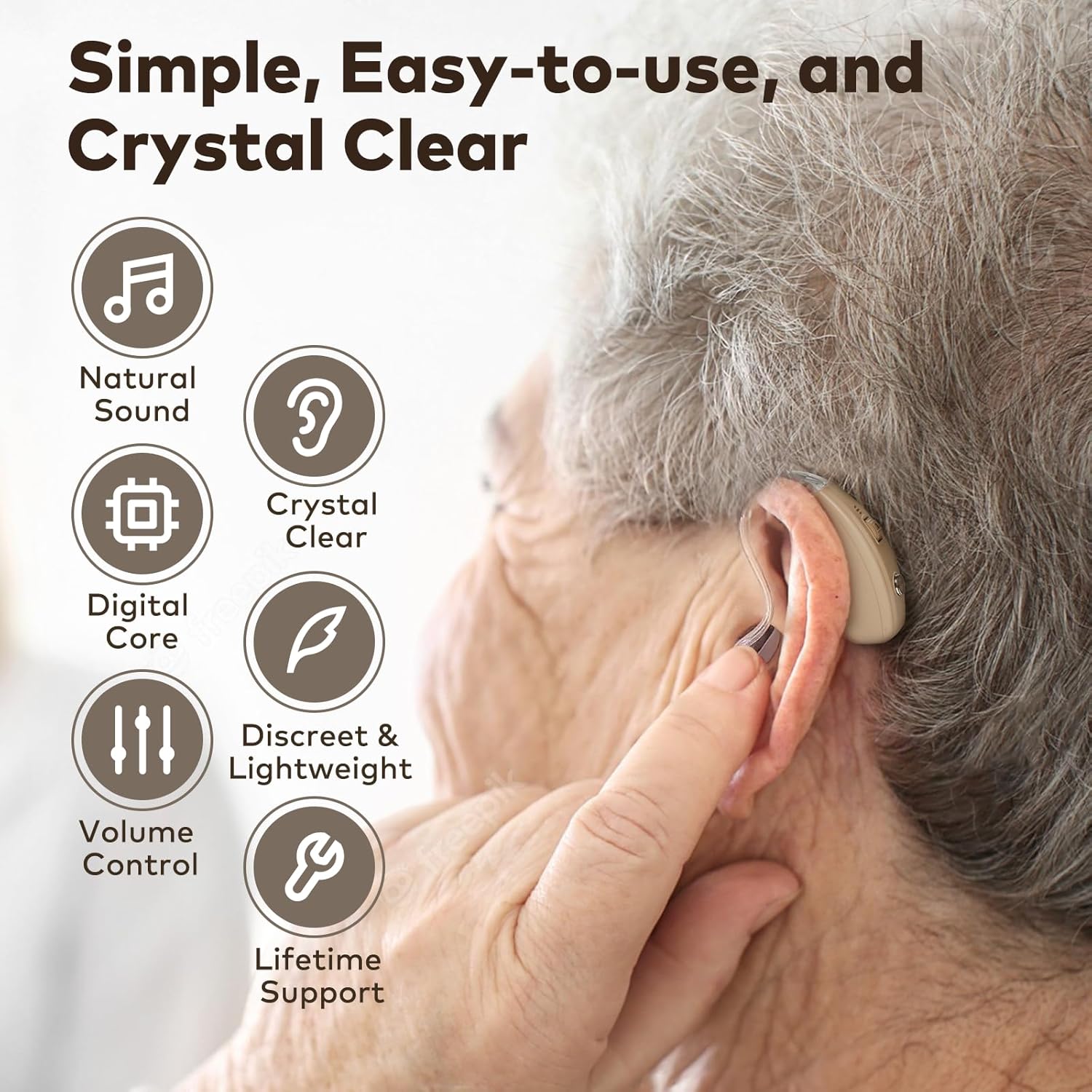 VODESON No App Needed OTC Hearing Aids for Seniors - 4 Scene Modes (Restaurant/TV/Outdoor/Quiet) Rechargeable BTE Device, 20Hrs Use with 15-Min Quick Charge, Designed for Mild-Moderate Hearing Loss