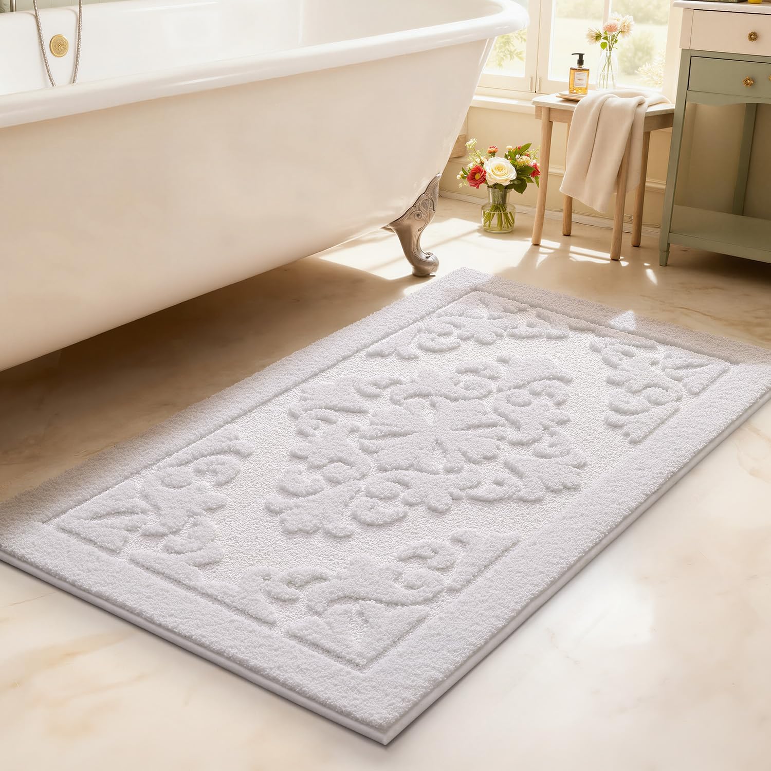 LUMI Ultra Absorbent Bathroom Rug Non Slip Rubber Backing, Machine Washable Bath Mat Soft Premium Microfiber, Elegant Floral Bath Rugs Quick Dry for Bathtub and Shower Floor, Decor, 24x36 - Image 8