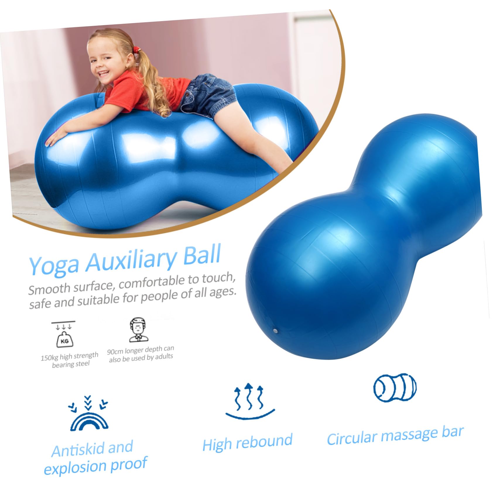 Pelota de Yoga de PVC con Forma de Cacahuete para Masaje y Ejercicio, Resistente y Antiexplosión, Tamaño 45x90 Cm, Adecuado para Entrenamiento y Fitness