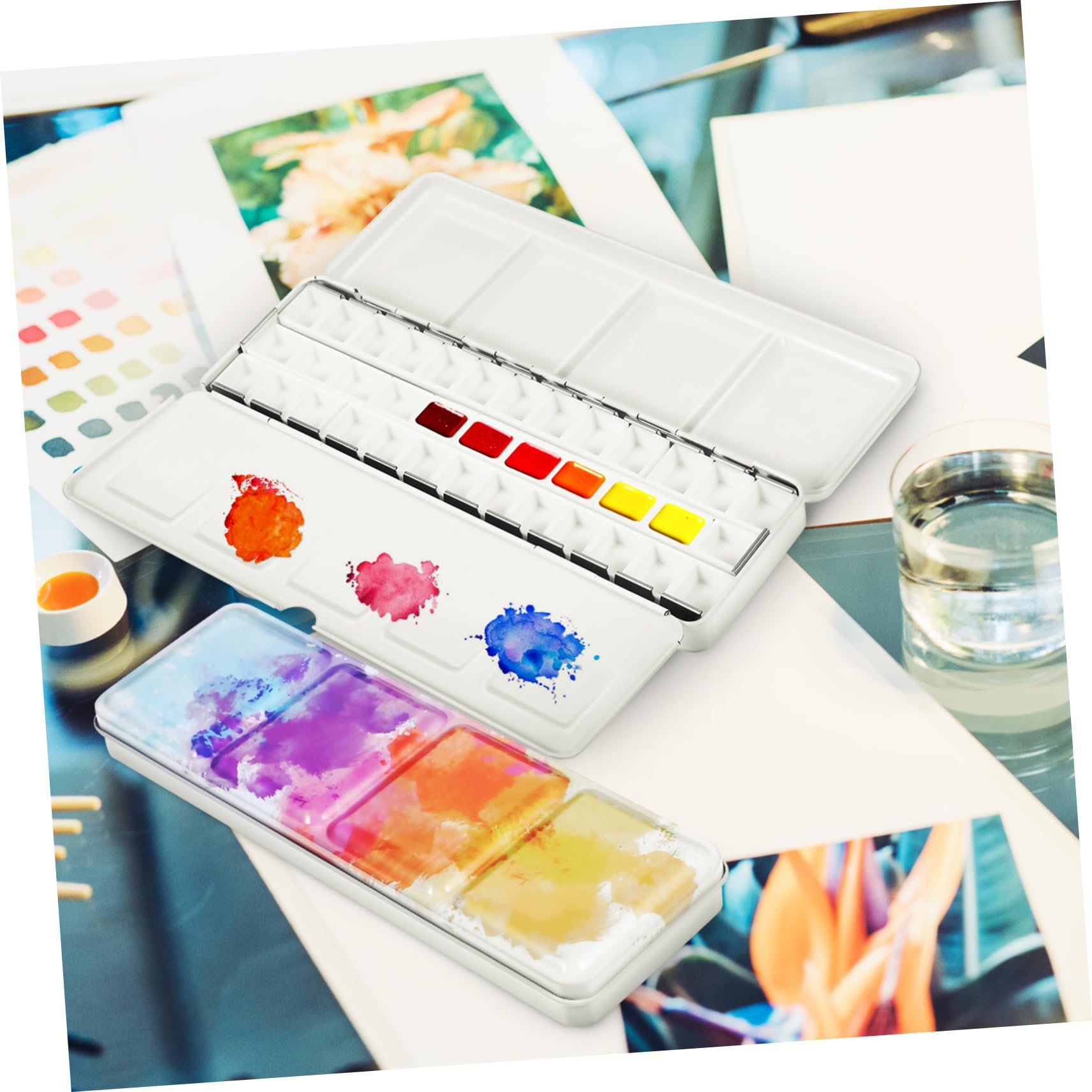 SHINEOFI 4 Pièces Boîte de Palette d'aquarelle Vide casseroles vides Mini boîte Vide pour Aquarelle Palette de Peinture Palette de Couleur Palette Aquarelle Vide Palettes de Peinture Le Fer