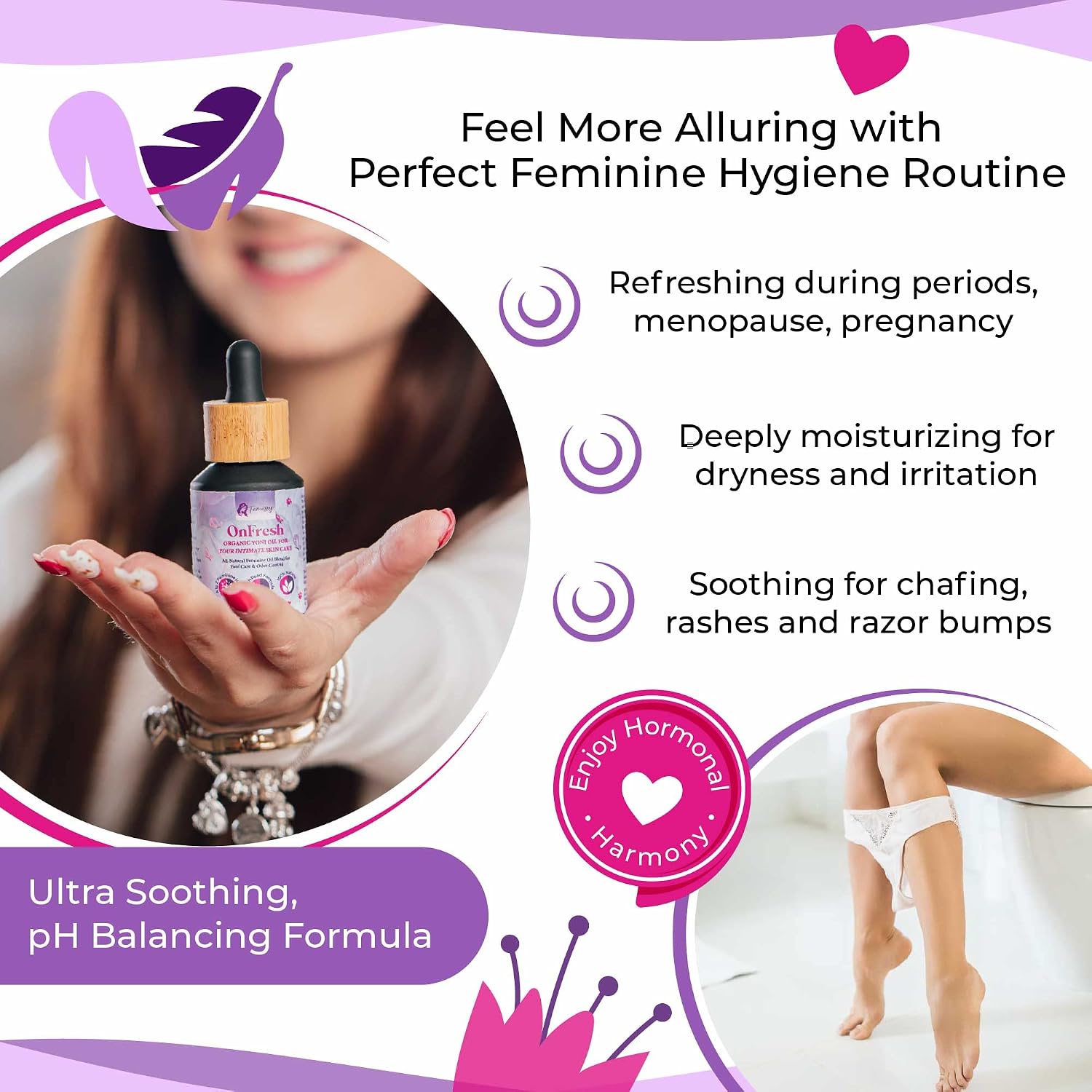 Natural Feminine Yoni Oil for Women PH Balance & Wetness; Herbal Vaginal Moisturizer for Dryness & Sensitive Skin; Soothing Intimate Vulva Essential Oils; Vaginal Oil Drops Against Odor (1 fl oz)