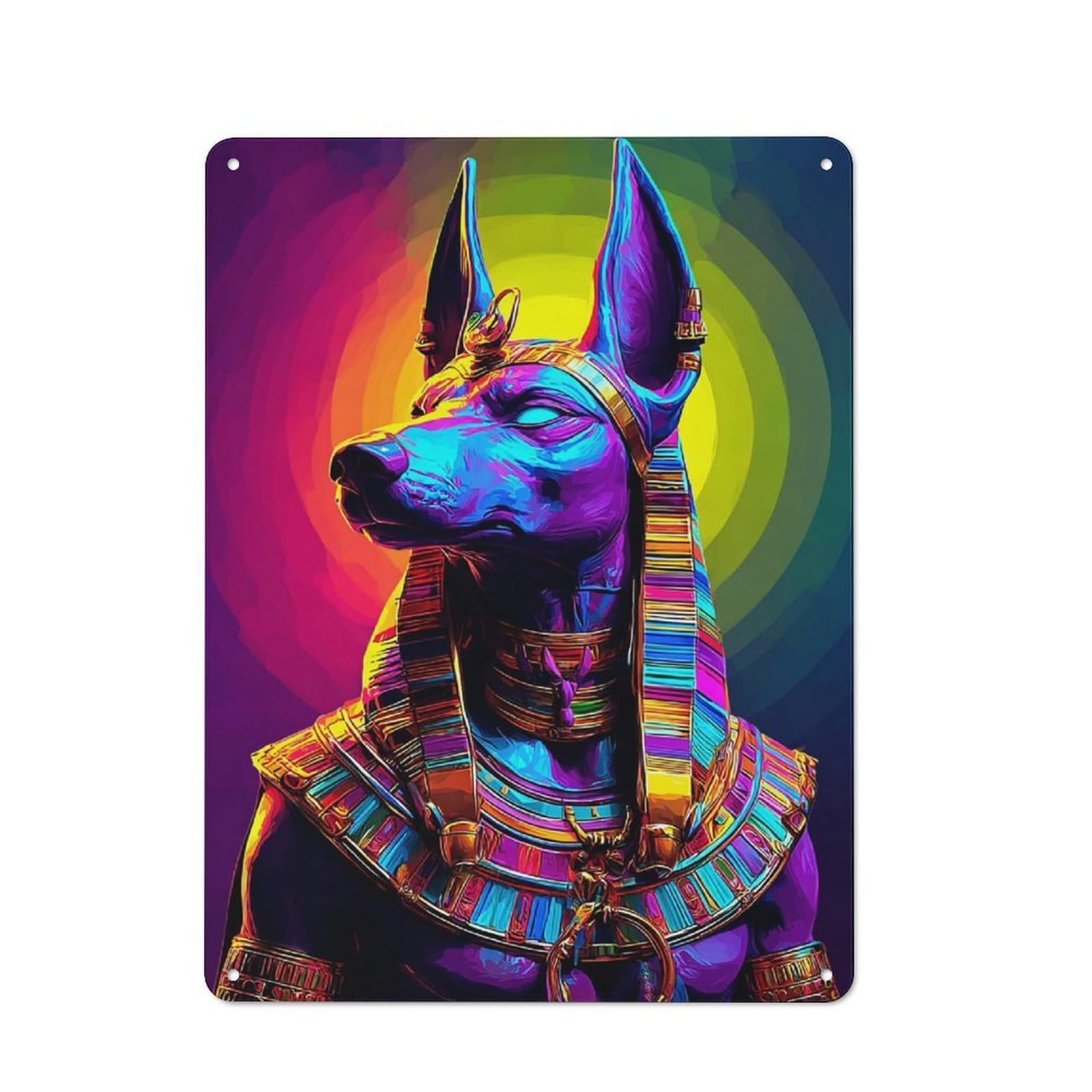 Junmoney Colorful Egyptian Anubis Statue-2 Retro Metal Gift Sign 40X30cm, Small Space Decor For Bedroom, Kitchen, Office Or Living Room
