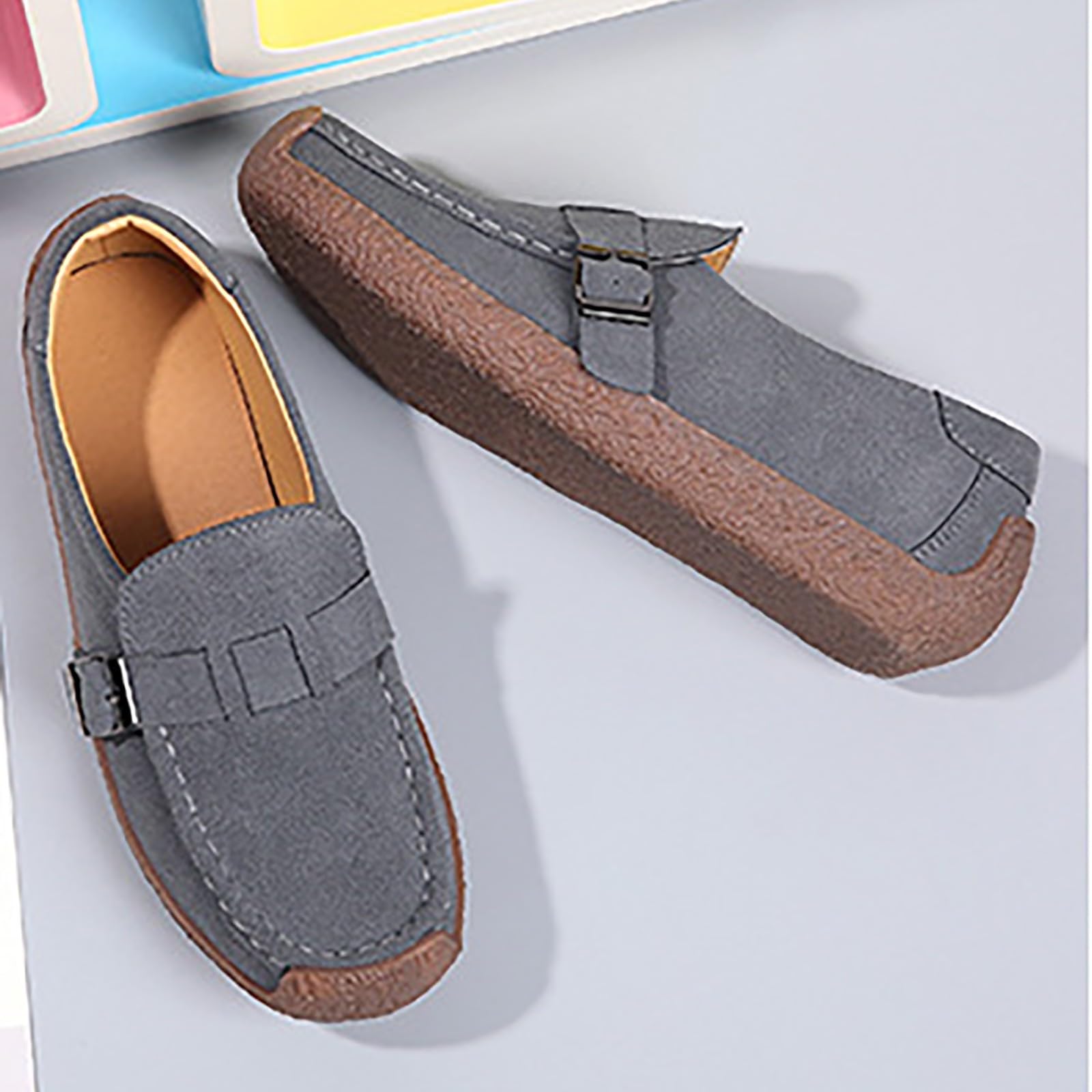 Zapatos Casual Mujer Mocasines Cuero Ante Clásicos Suave Antideslizante Punta Redonda Cómodo