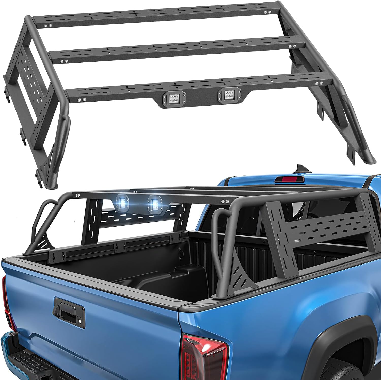 Truck Bed Racks with 2 LED Lights Compatible with 2016-2025 Tacoma & 2020-2025 Gladiator JT with Bed Rail 13.8" Overland Full-Size Back Ladder Rack 1000 LBS Cargo Carrier Truck Rear Cross Bars