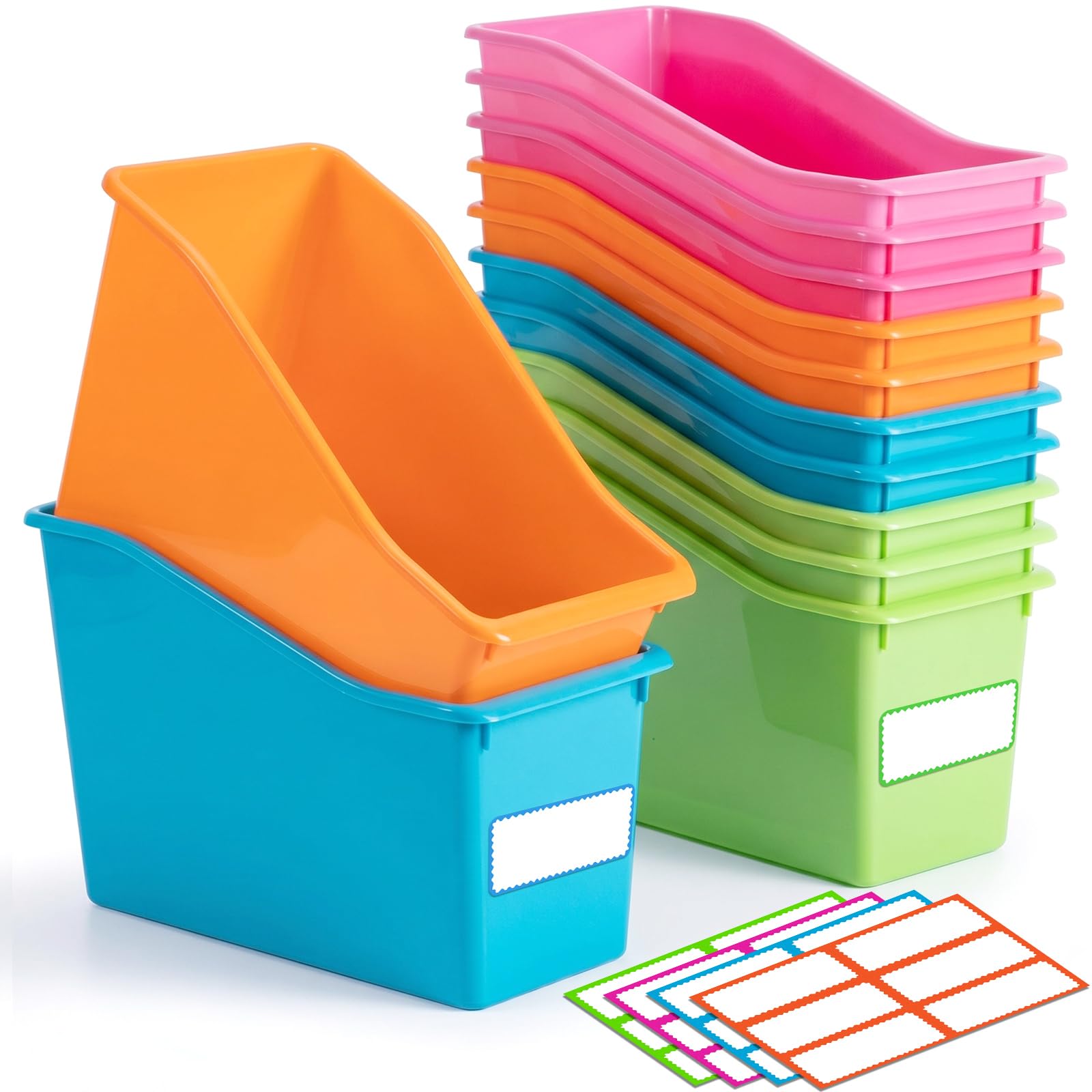 Geetery Plastic Book Bins for Classroom, 12 Pcs, Vibrant Color