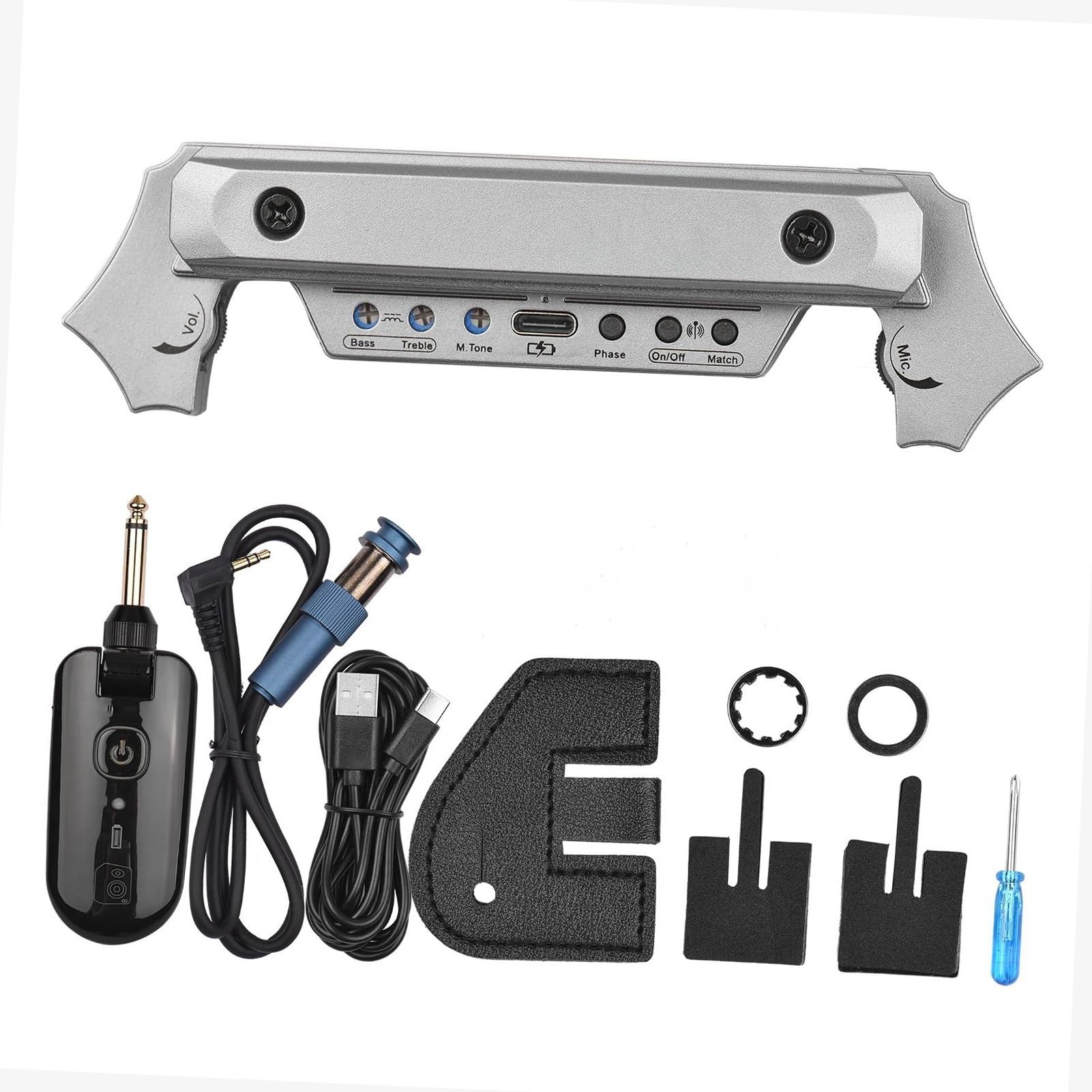 Instrument Strunowy Przetwornik Do Gitary Akumulatorowy System Przetworników Do Gitary Akustycznej Elektryczna Gitara Basowa Akcesoria Do Kabla(Silver)